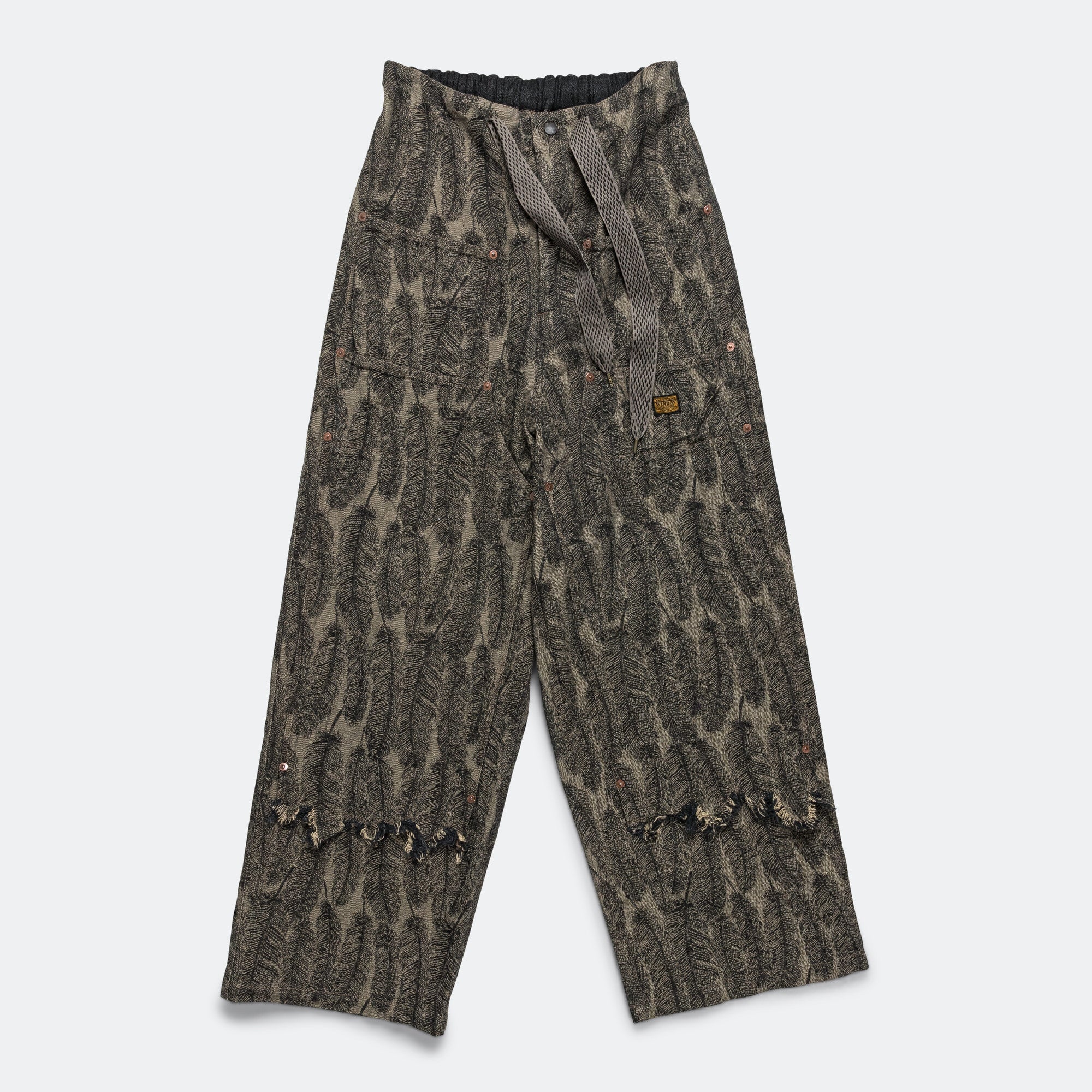 12oz MAGPIE Denim W-Knee Easy Baggy Pants - Black/Beige