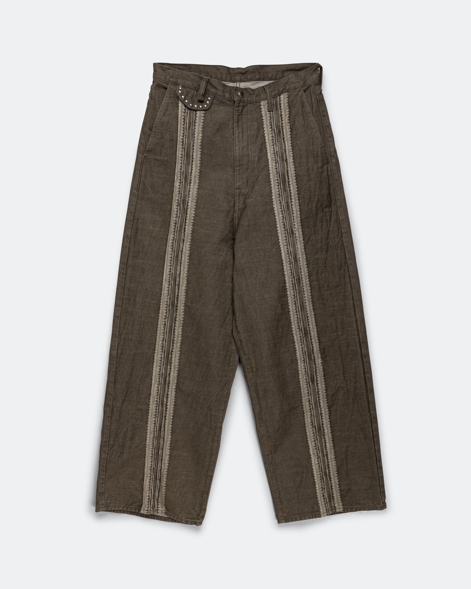 12oz YAGASURI Jacquard Denim PORT Baggy Pants - Khaki
