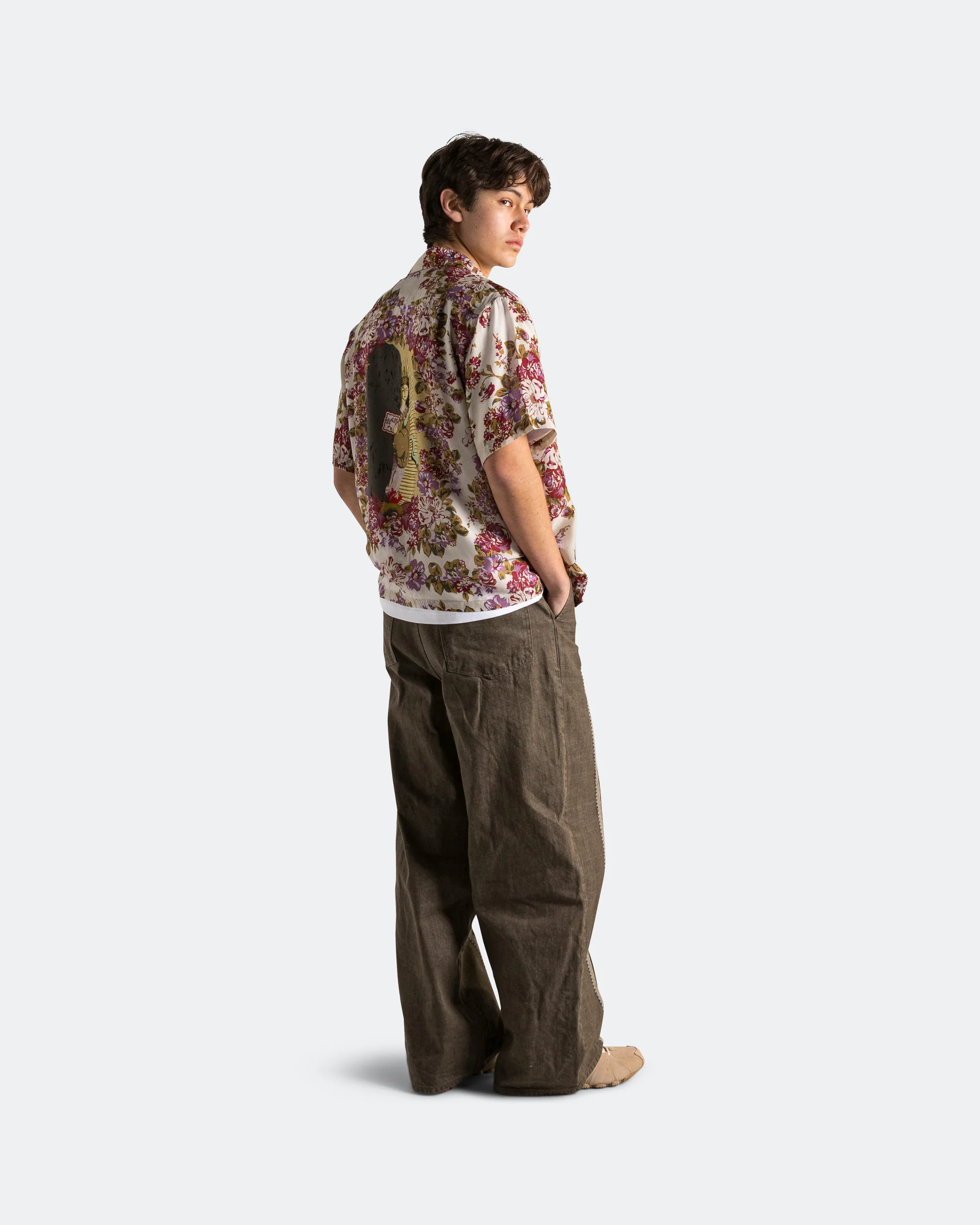 12oz YAGASURI Jacquard Denim PORT Baggy Pants - Khaki - Image 6