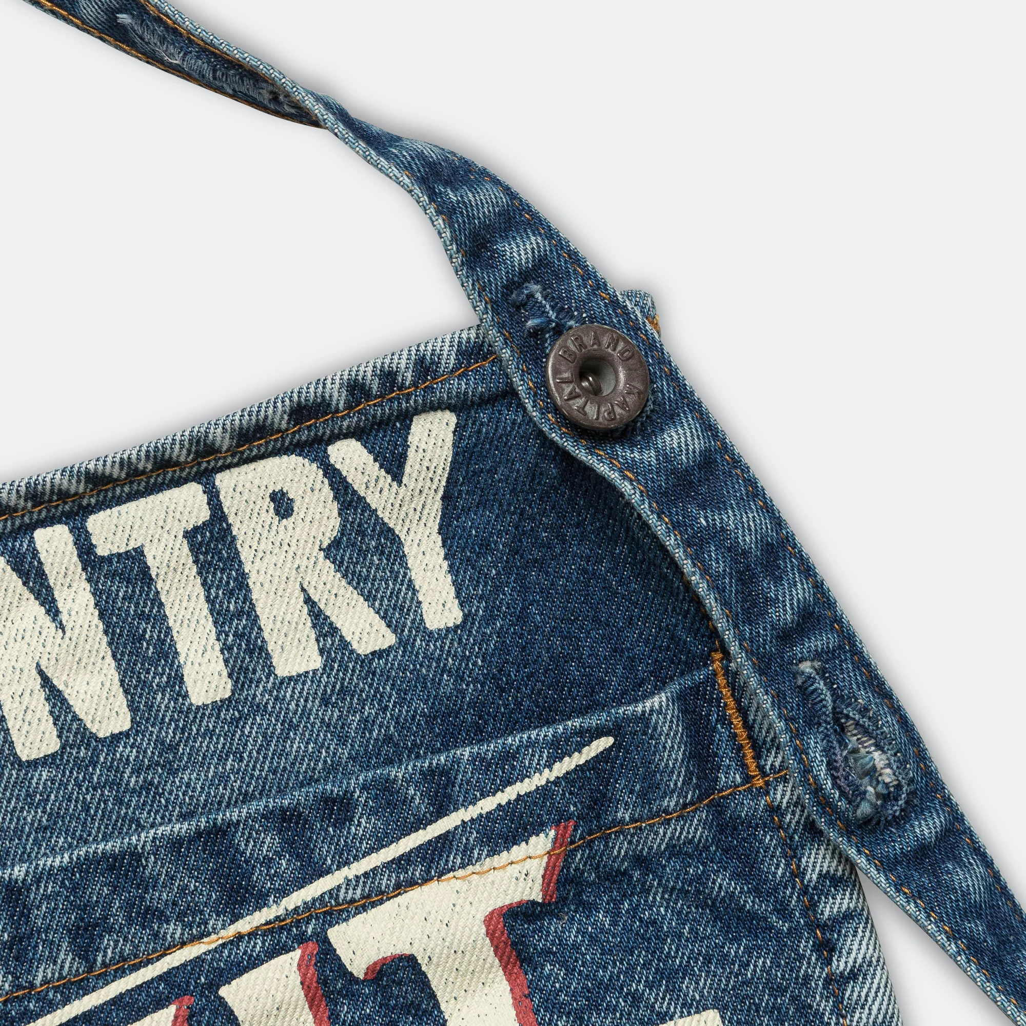 13oz Denim Damaged Shrot AD Apron GUIDING LIGHT - Image 4