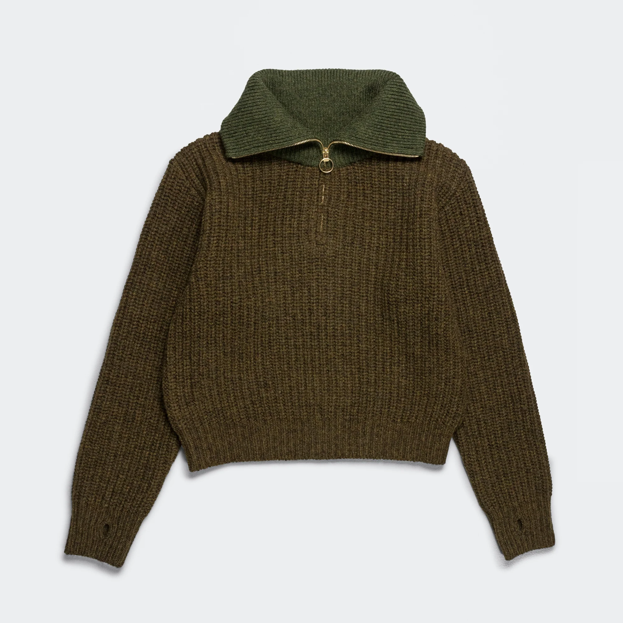 3G Wool Cable Knit ZIP UP Pullover - Khaki