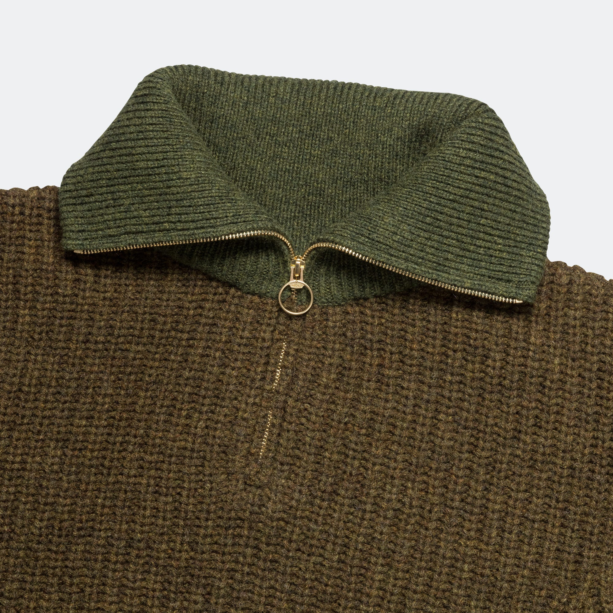 3G Wool Cable Knit ZIP UP Pullover - Khaki - Image 4