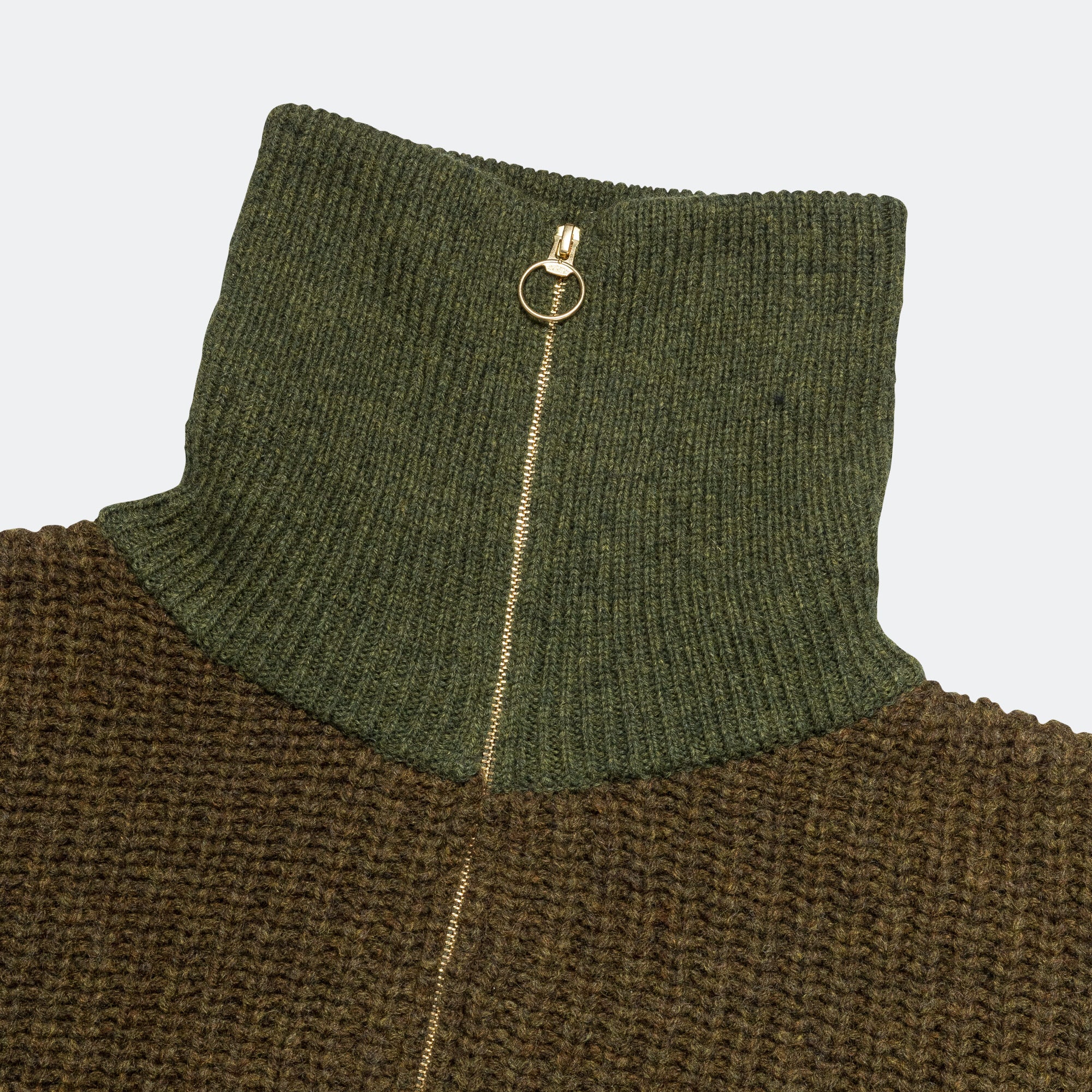 3G Wool Cable Knit ZIP UP Pullover - Khaki - Image 5
