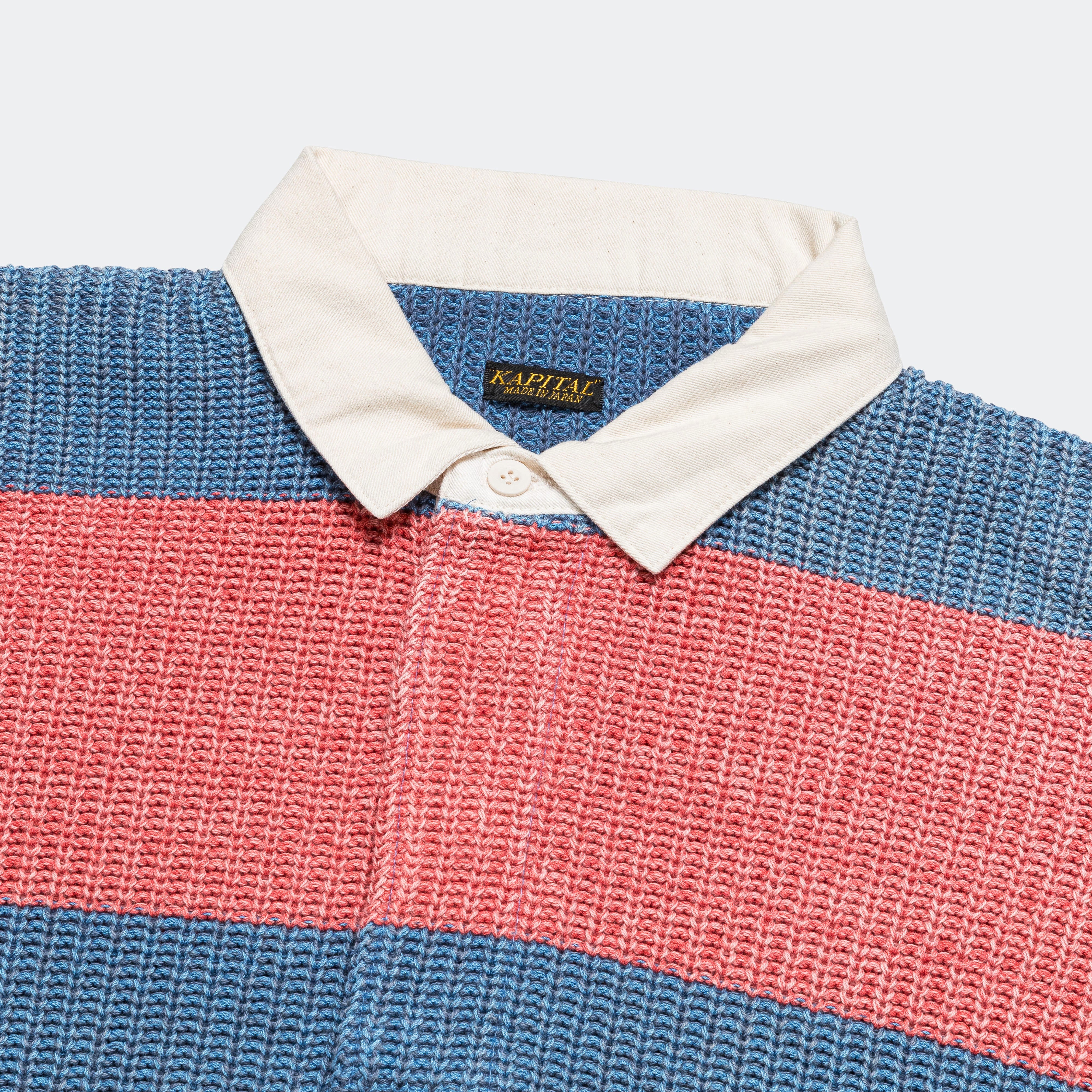 5G Cotton Knit RUGGER Shirt - Sax/Red - Image 2