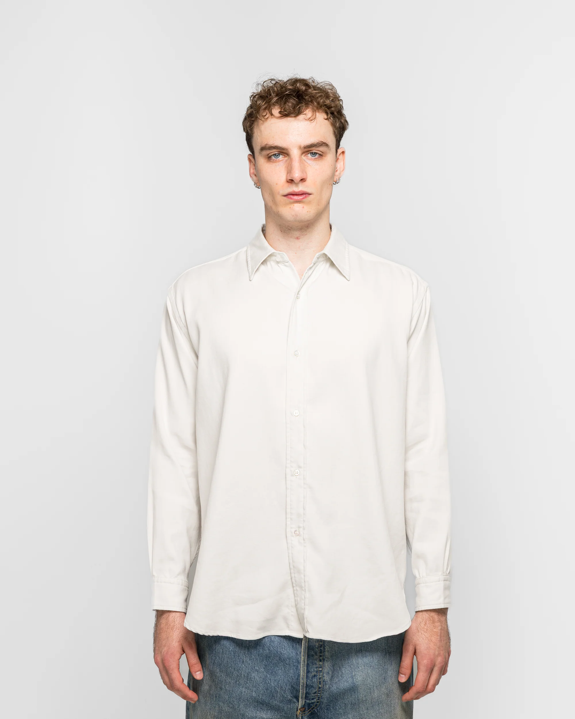 Double Weave Twill Regular Collar Shirt - Ecru - Image 2