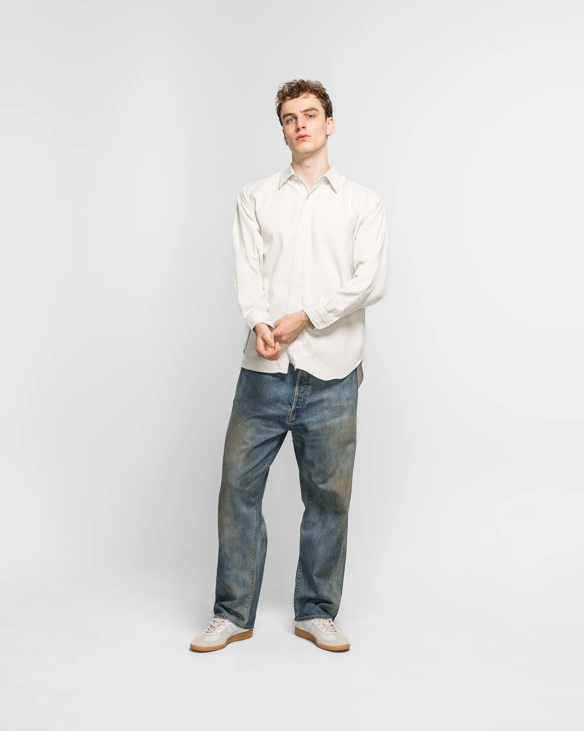 Double Weave Twill Regular Collar Shirt - Ecru - Image 5