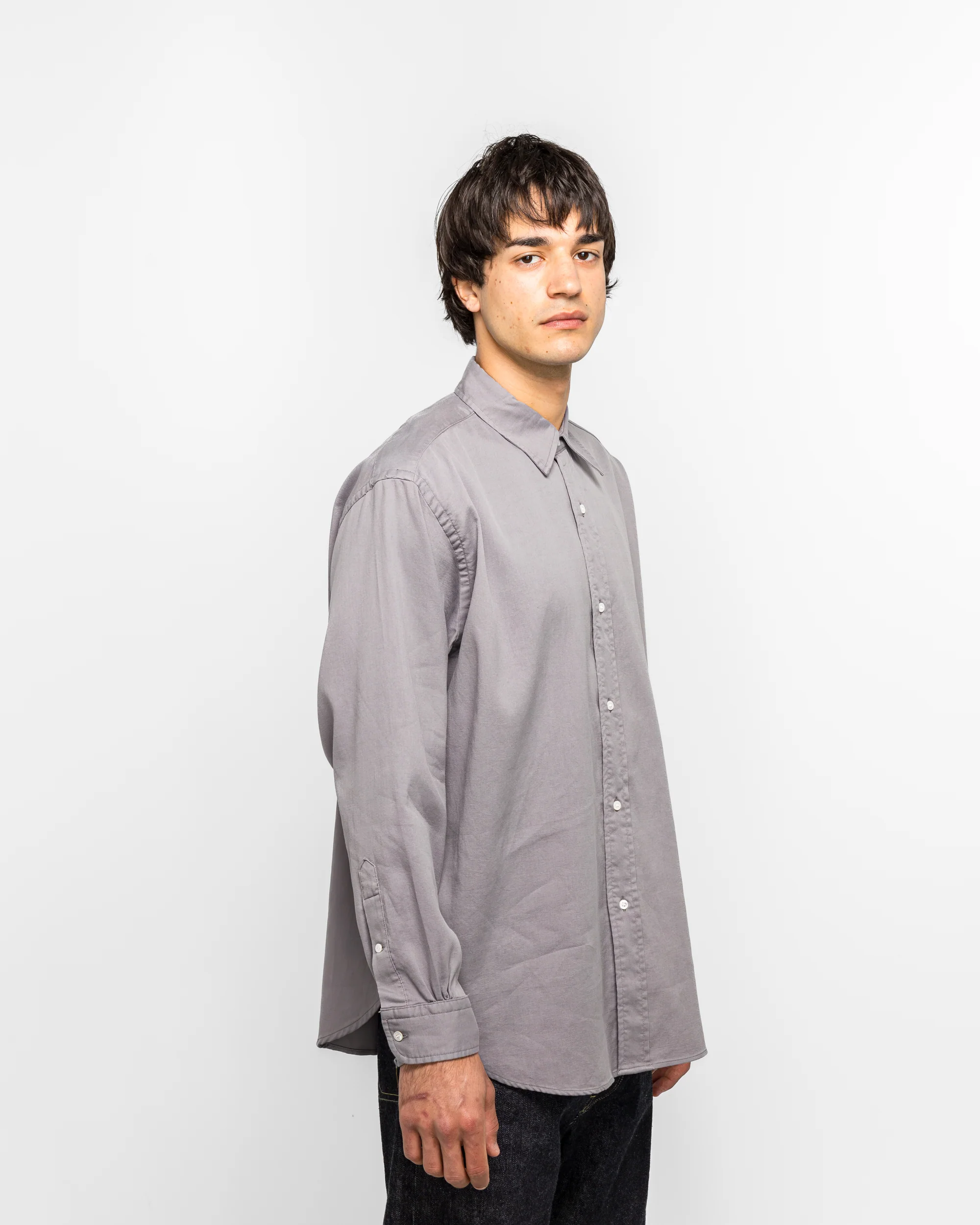 Double Weave Twill Regular Collar Shirt - Light Gray - Image 3