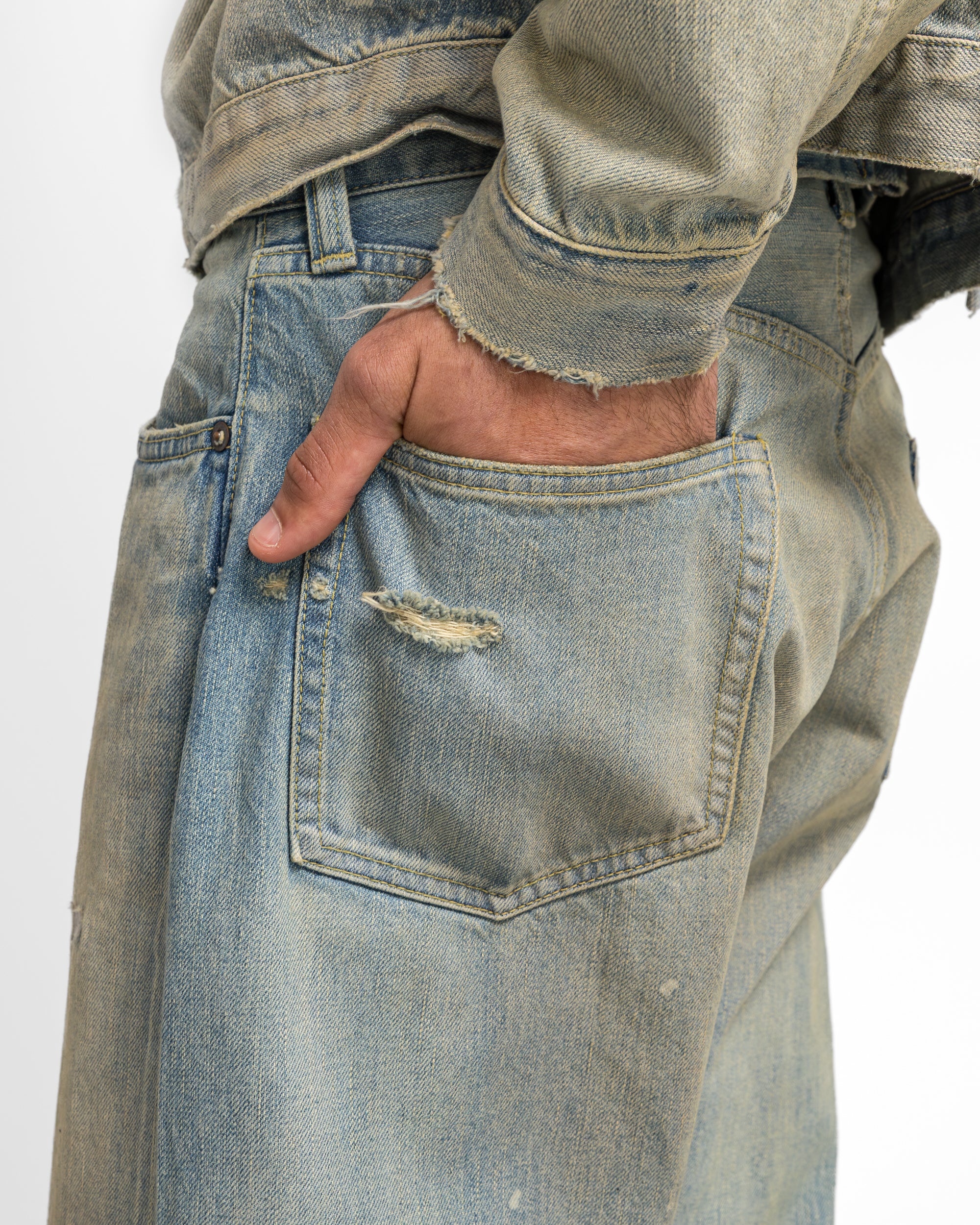 No.37 Washed Wide Denim Pants - Bleach - Image 5