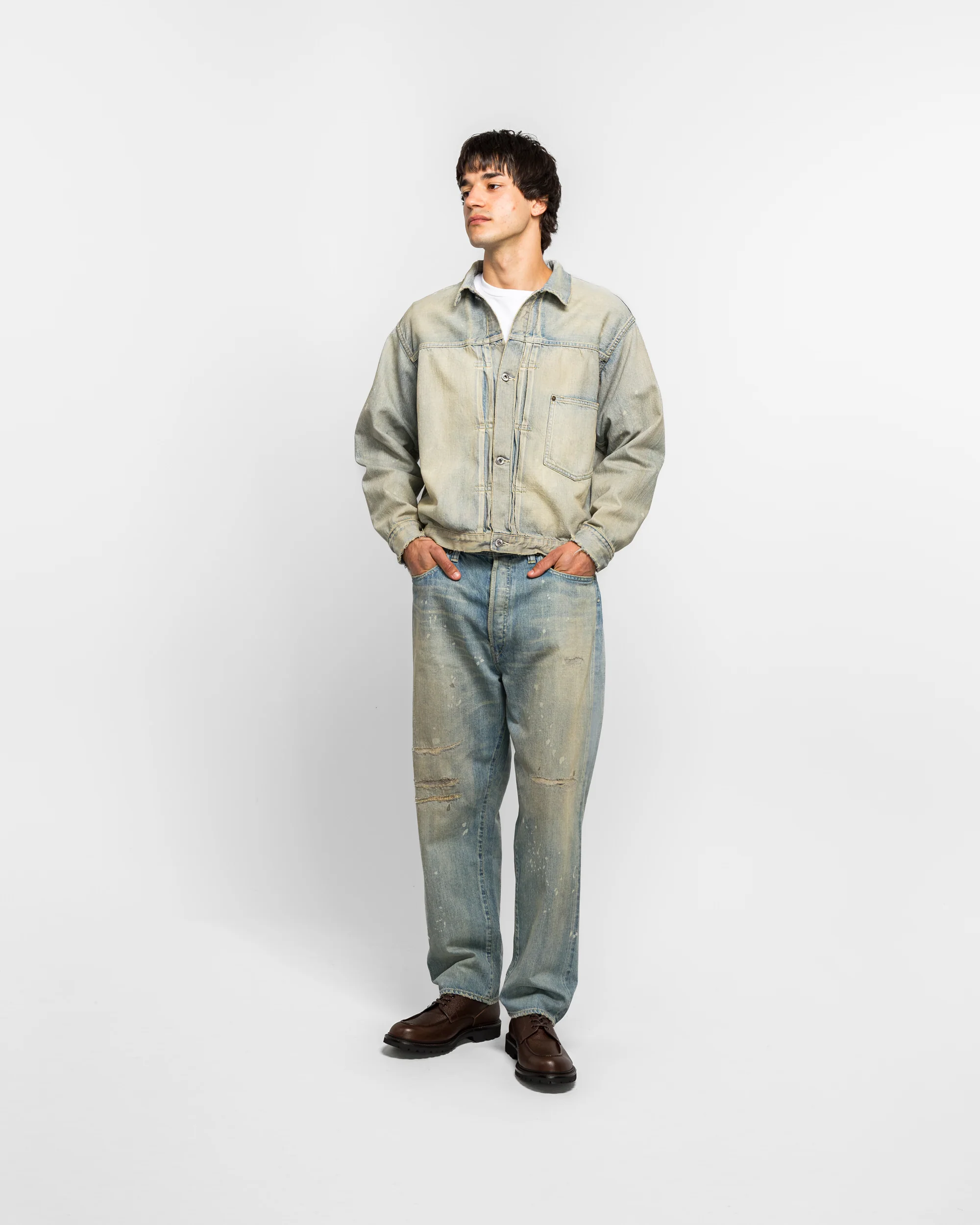 No.37 Washed Wide Denim Pants - Bleach - Image 6
