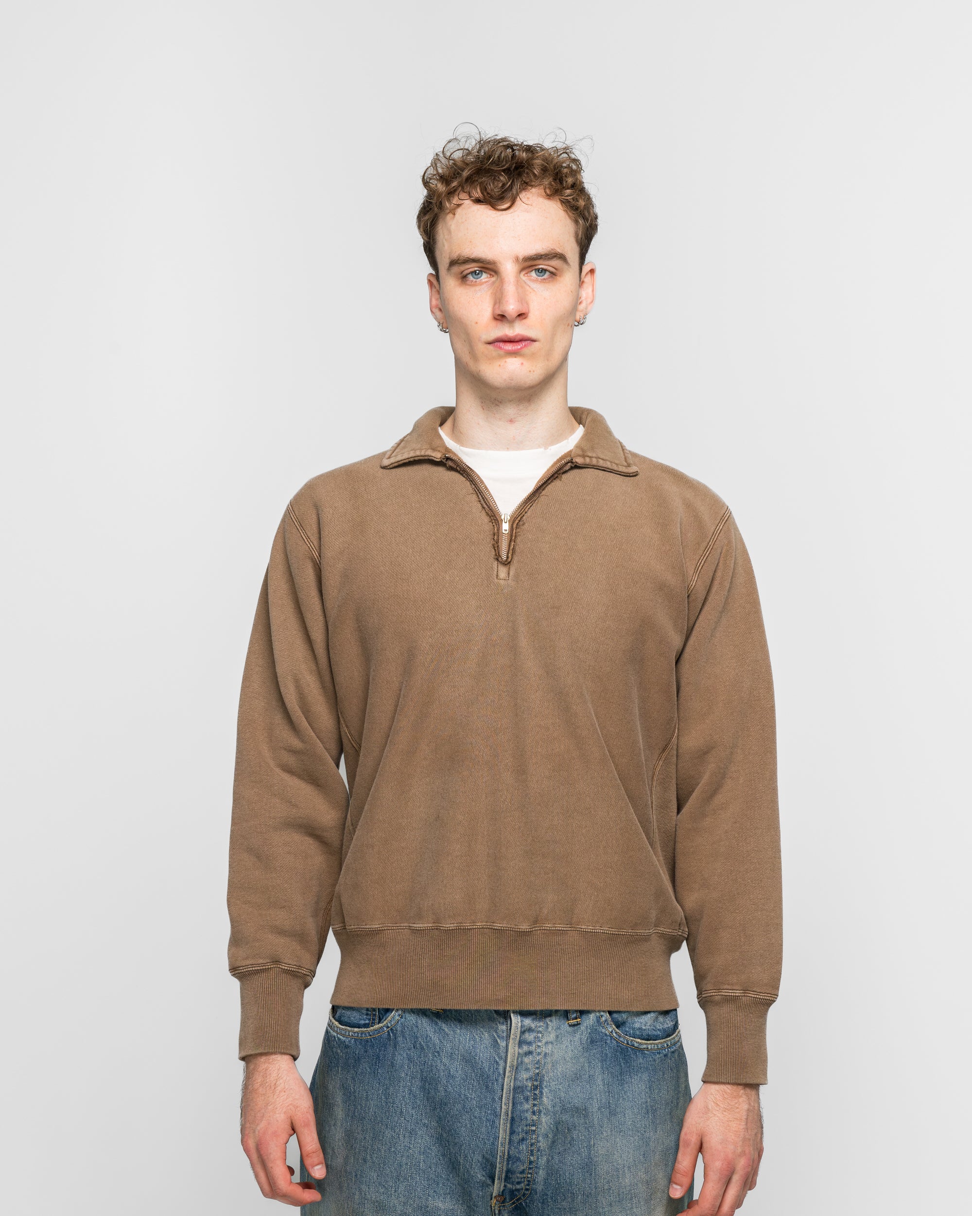 Vintage Half Zip Sweatshirt - Brown - Image 2