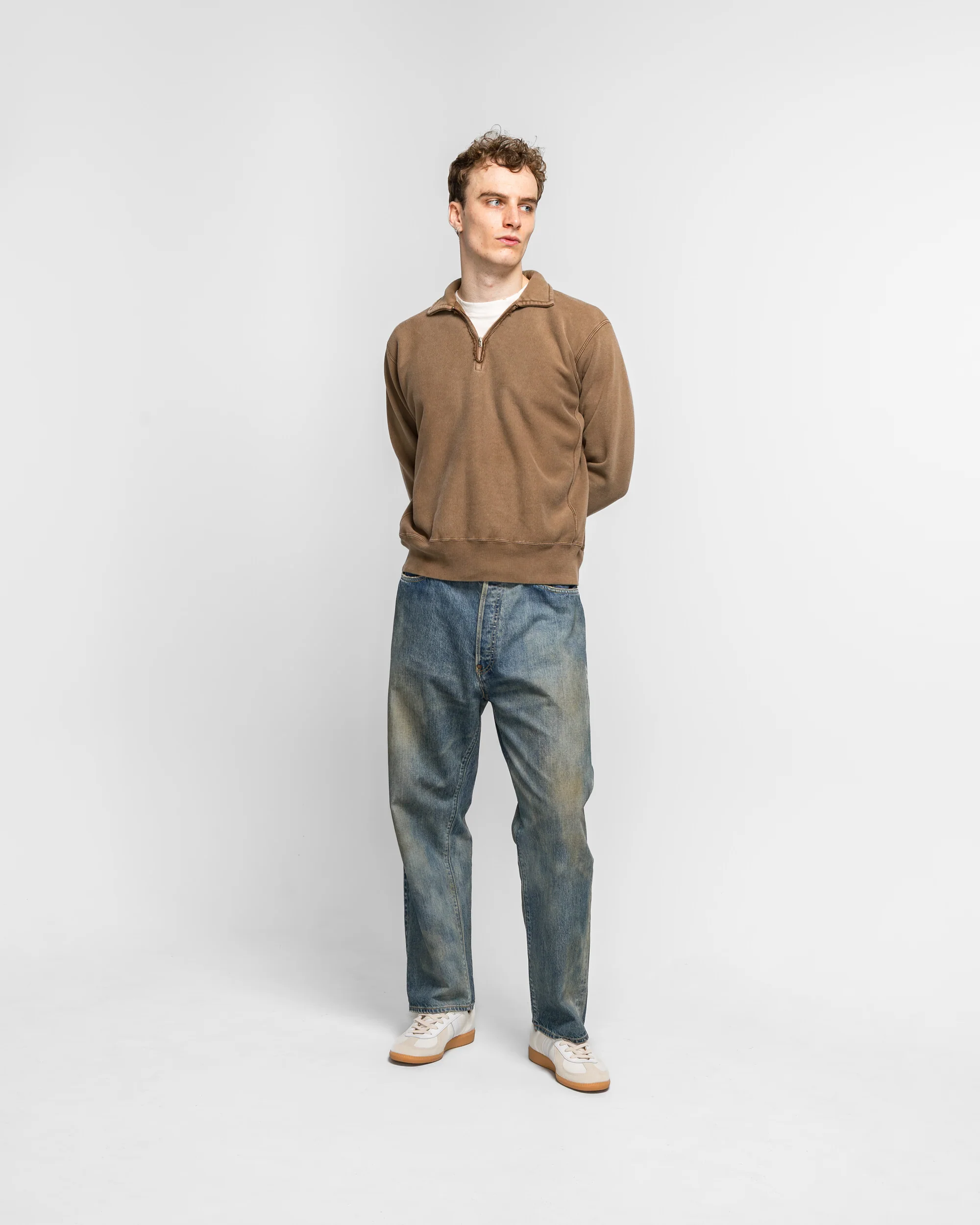 Vintage Half Zip Sweatshirt - Brown - Image 5