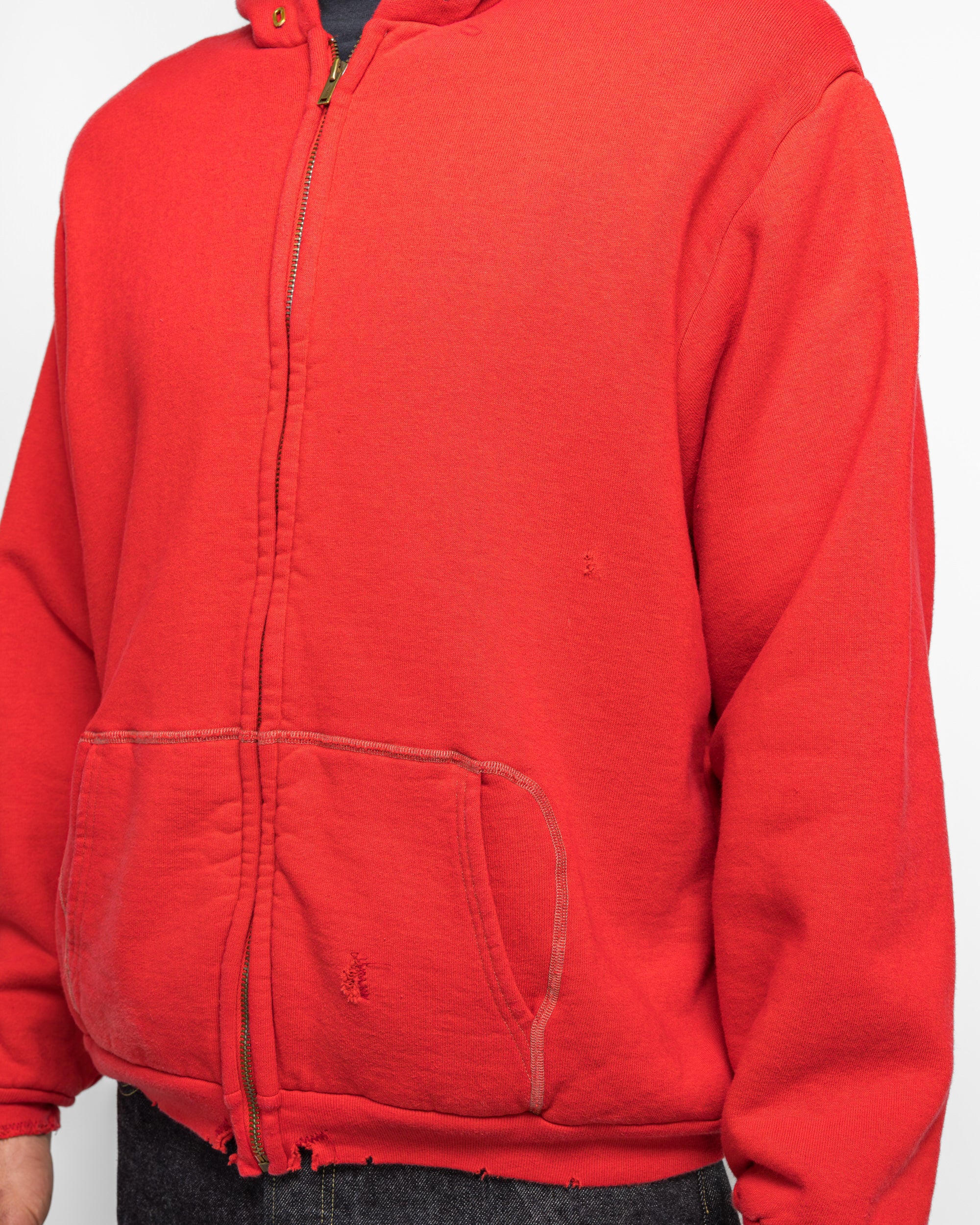 Vintage Zip Sweat Hoodie - Red - Image 5