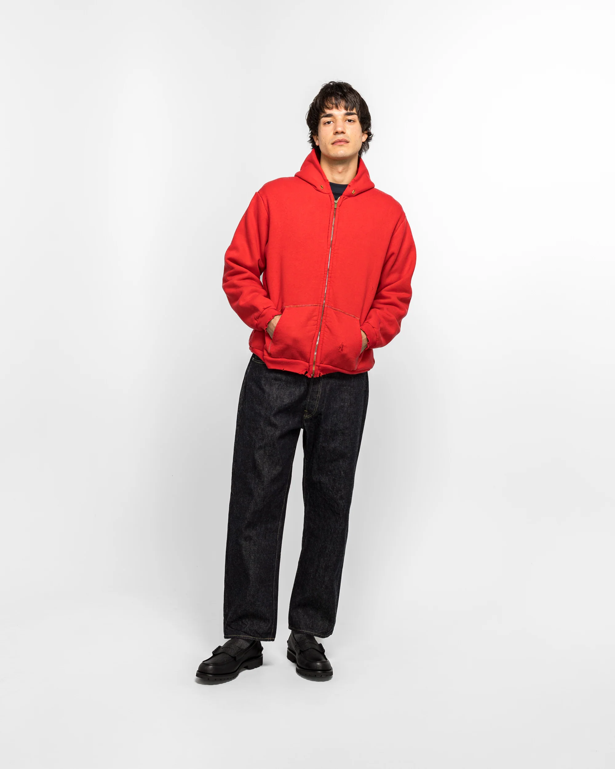 Vintage Zip Sweat Hoodie - Red - Image 6