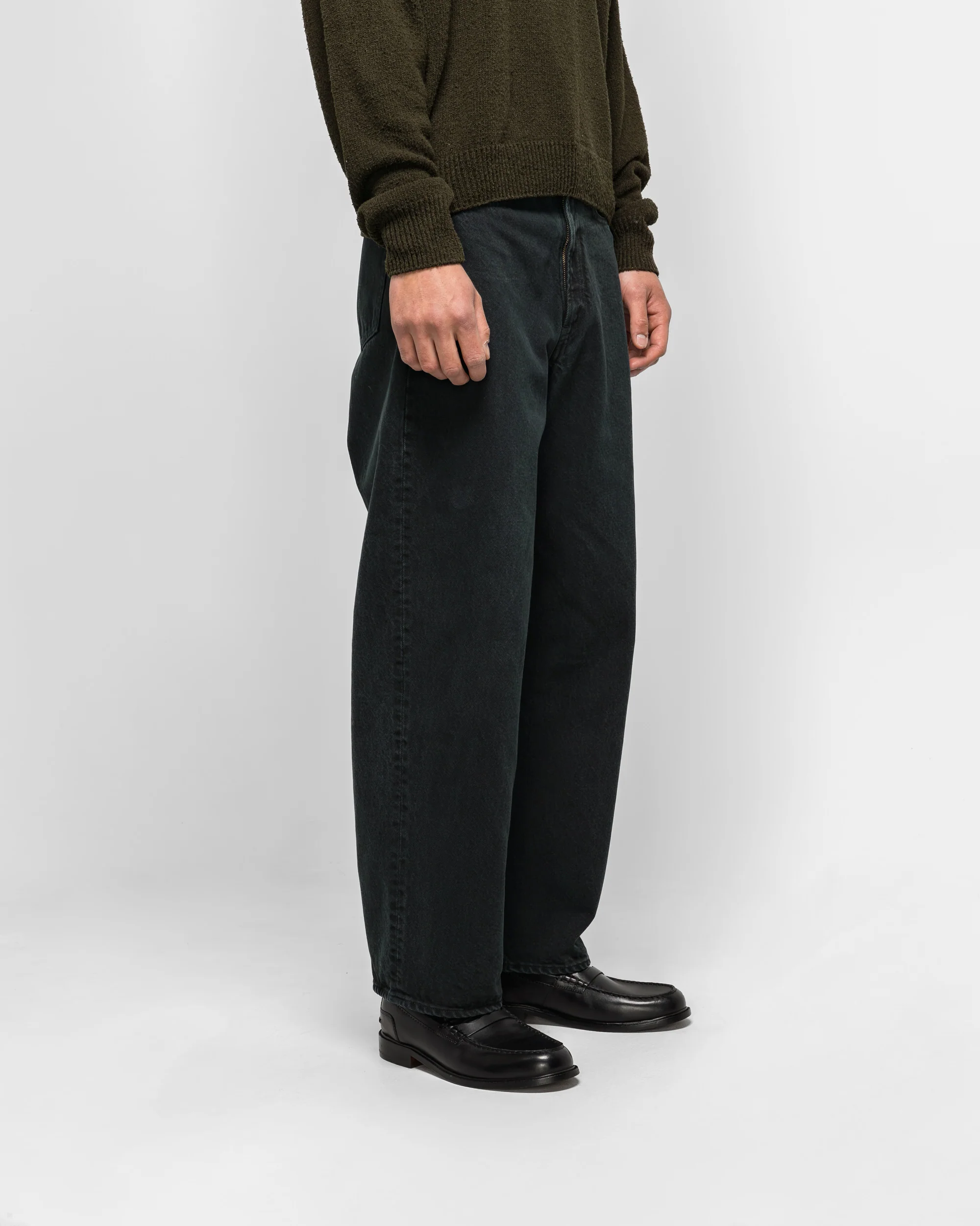Washed Wide Denim Pants - Black - Image 3