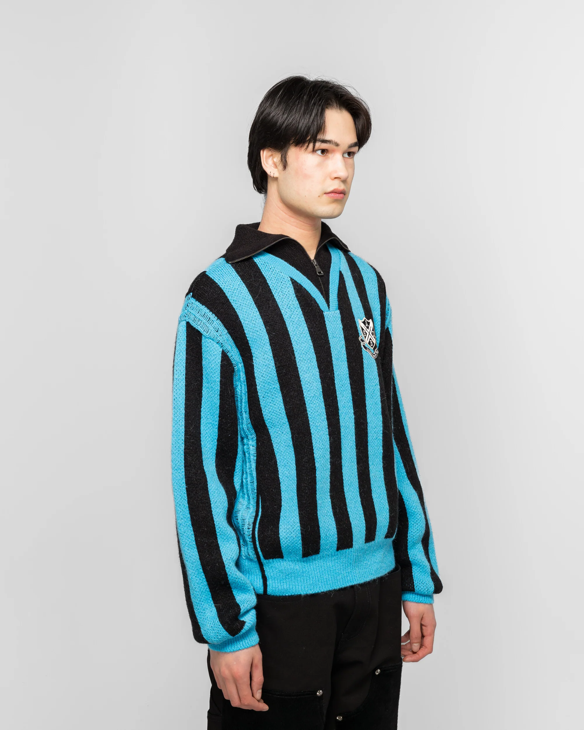 ADSB Half Zip-Up Emblem Sweater - Blue - Image 3