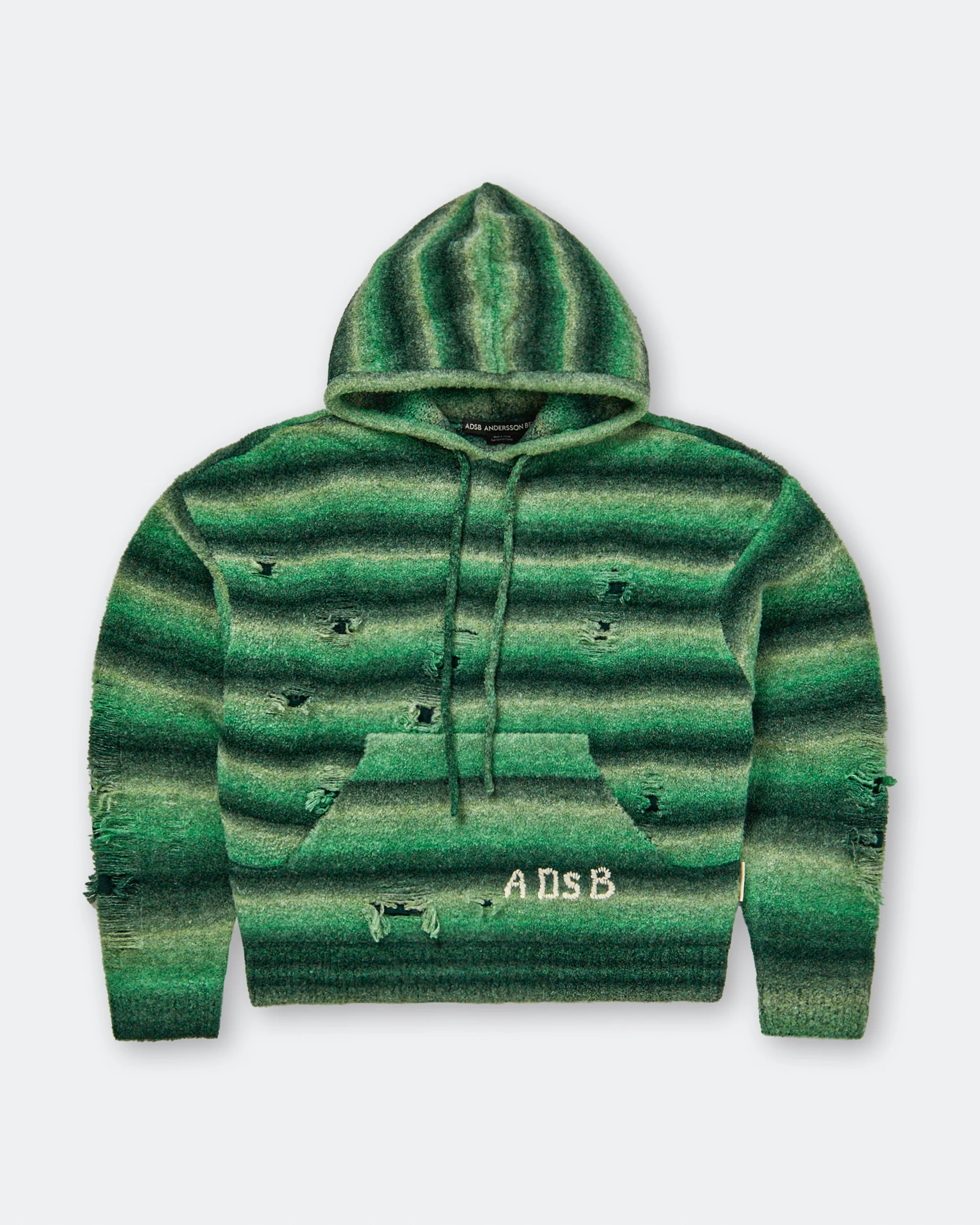 Gradient Distressed Hoodie - Green