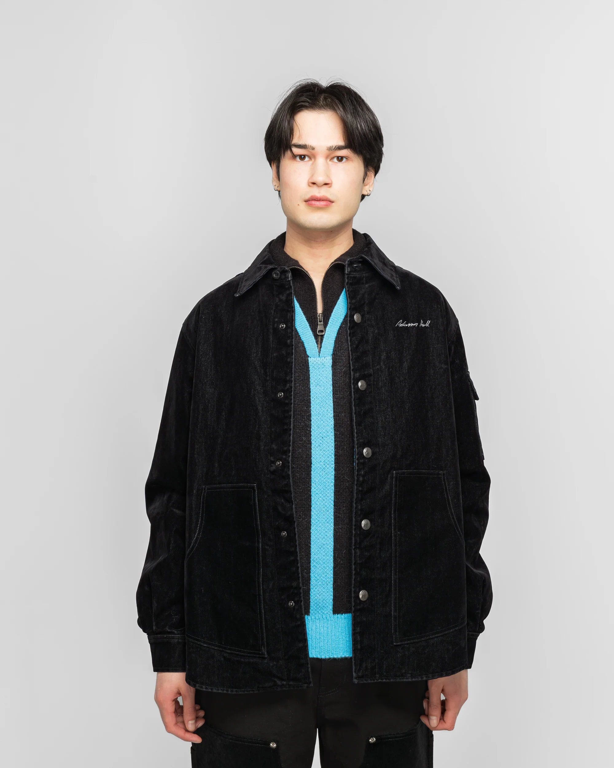 Padded Velvet Denim Shirt - Black - Image 2