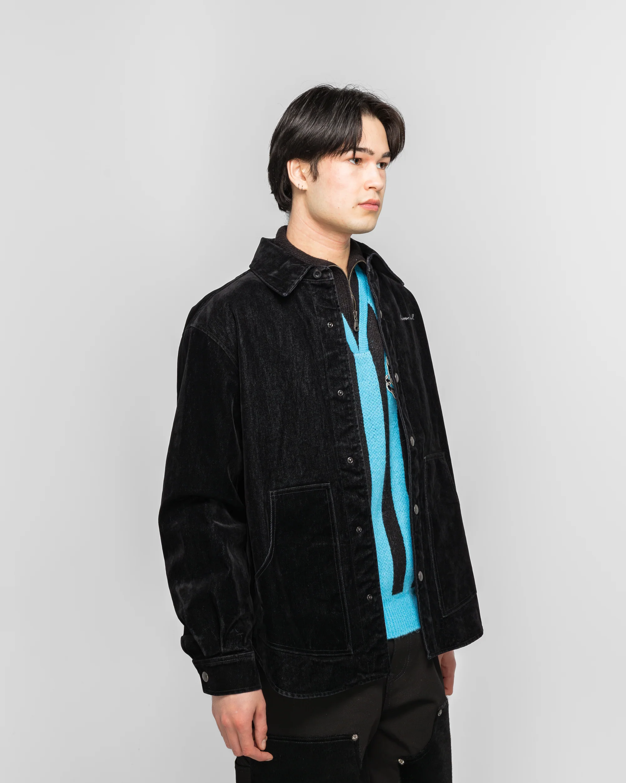 Padded Velvet Denim Shirt - Black - Image 3
