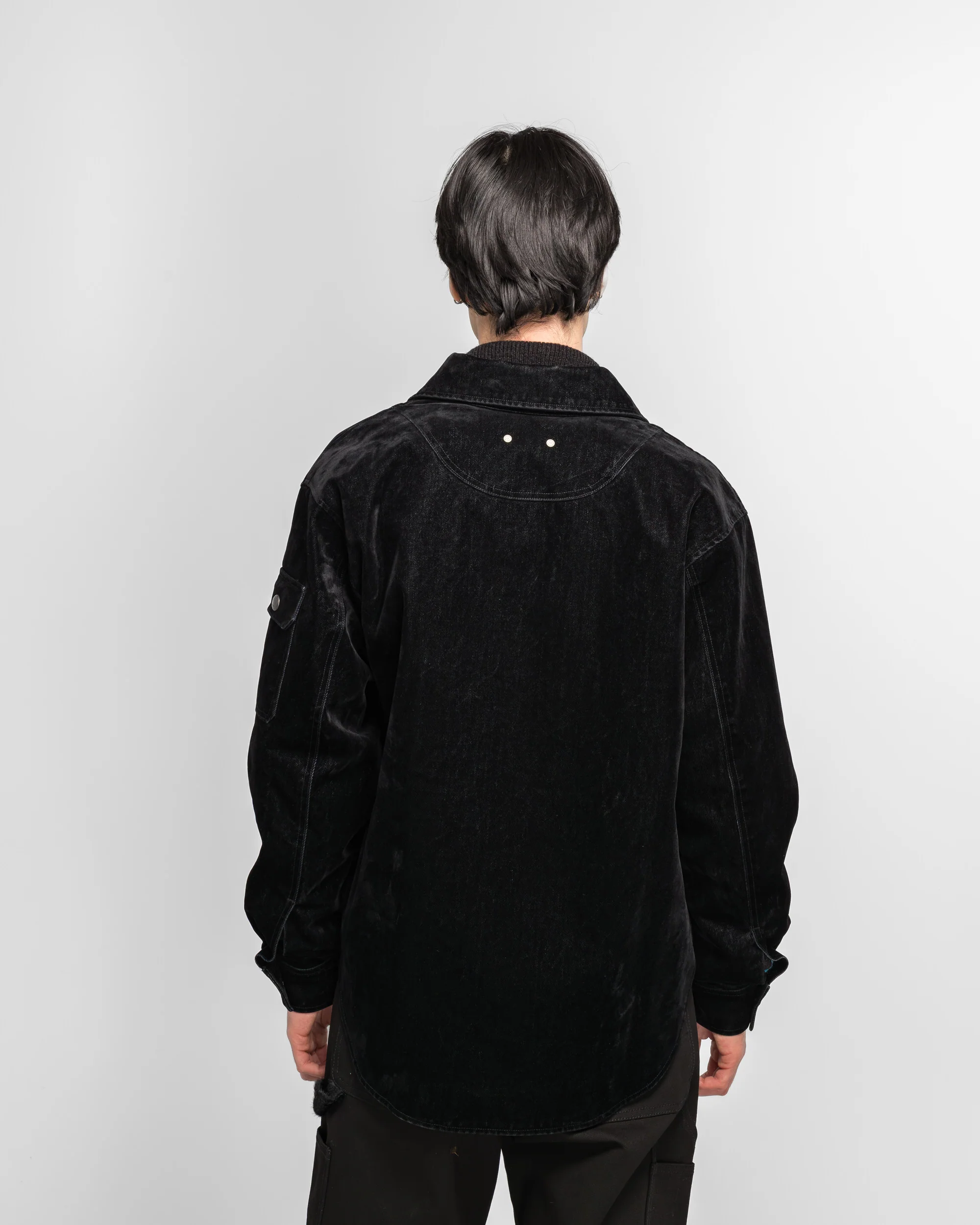 Padded Velvet Denim Shirt - Black - Image 5