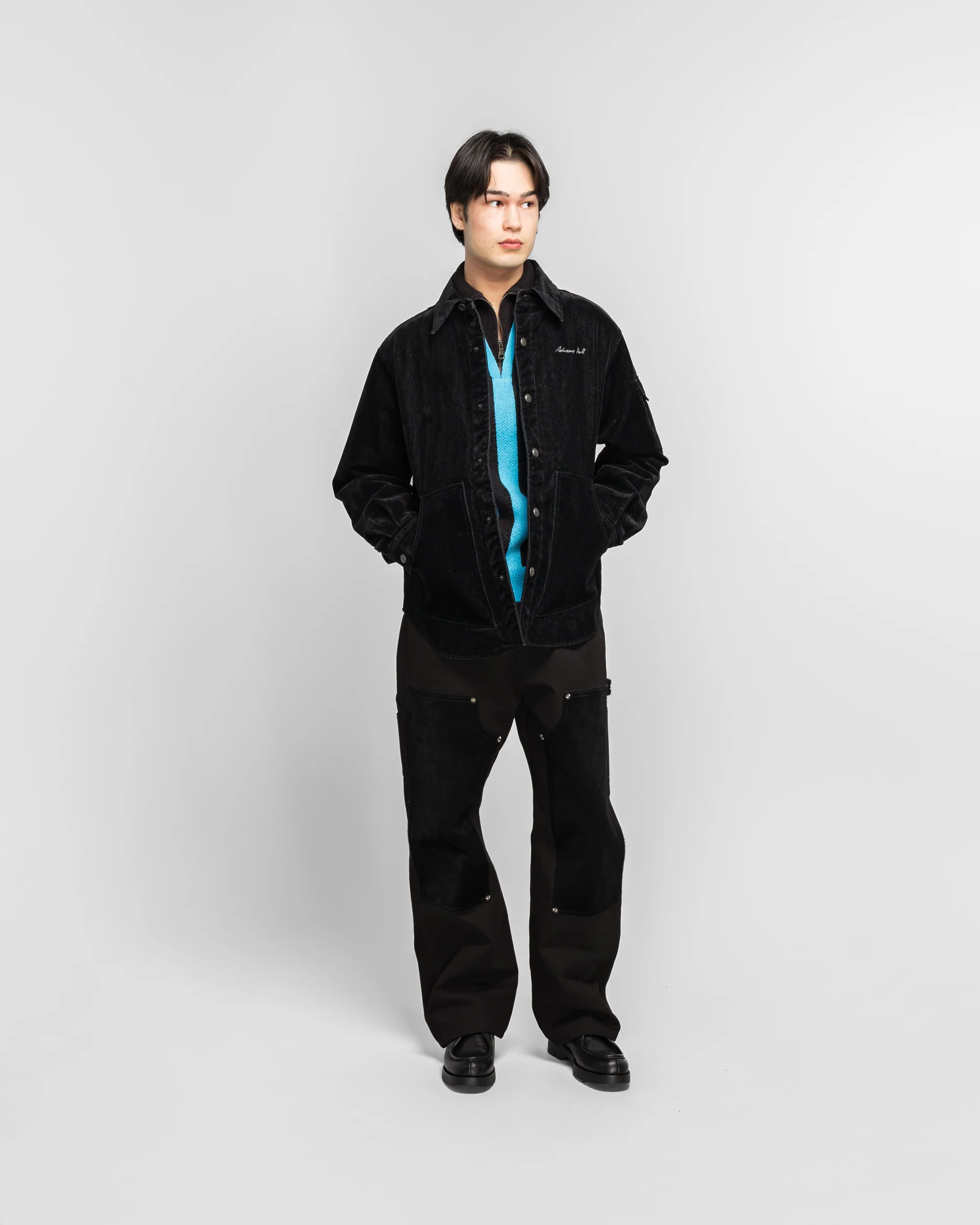 Padded Velvet Denim Shirt - Black - Image 6