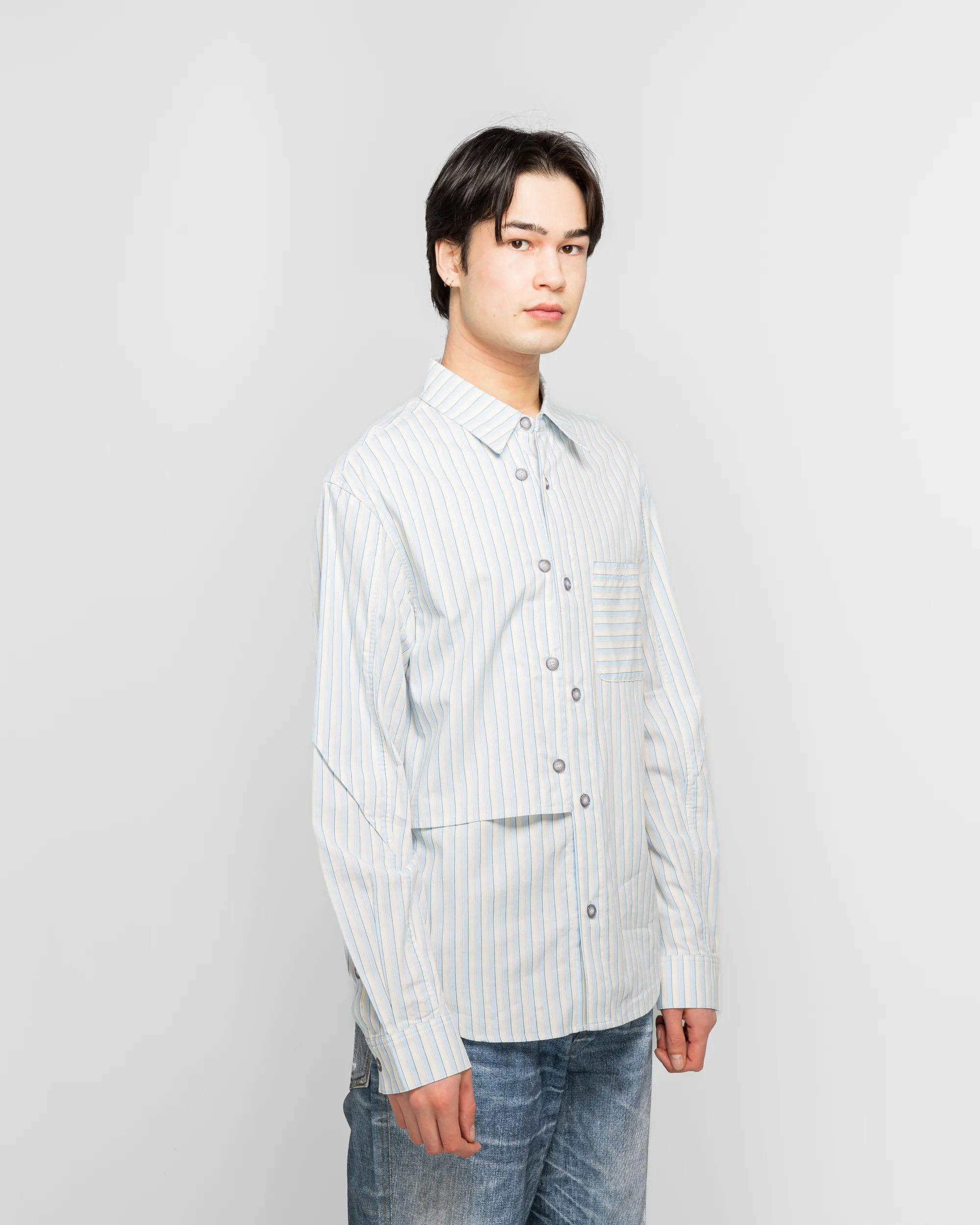Stripe Layered Shirt - Blue - Image 3