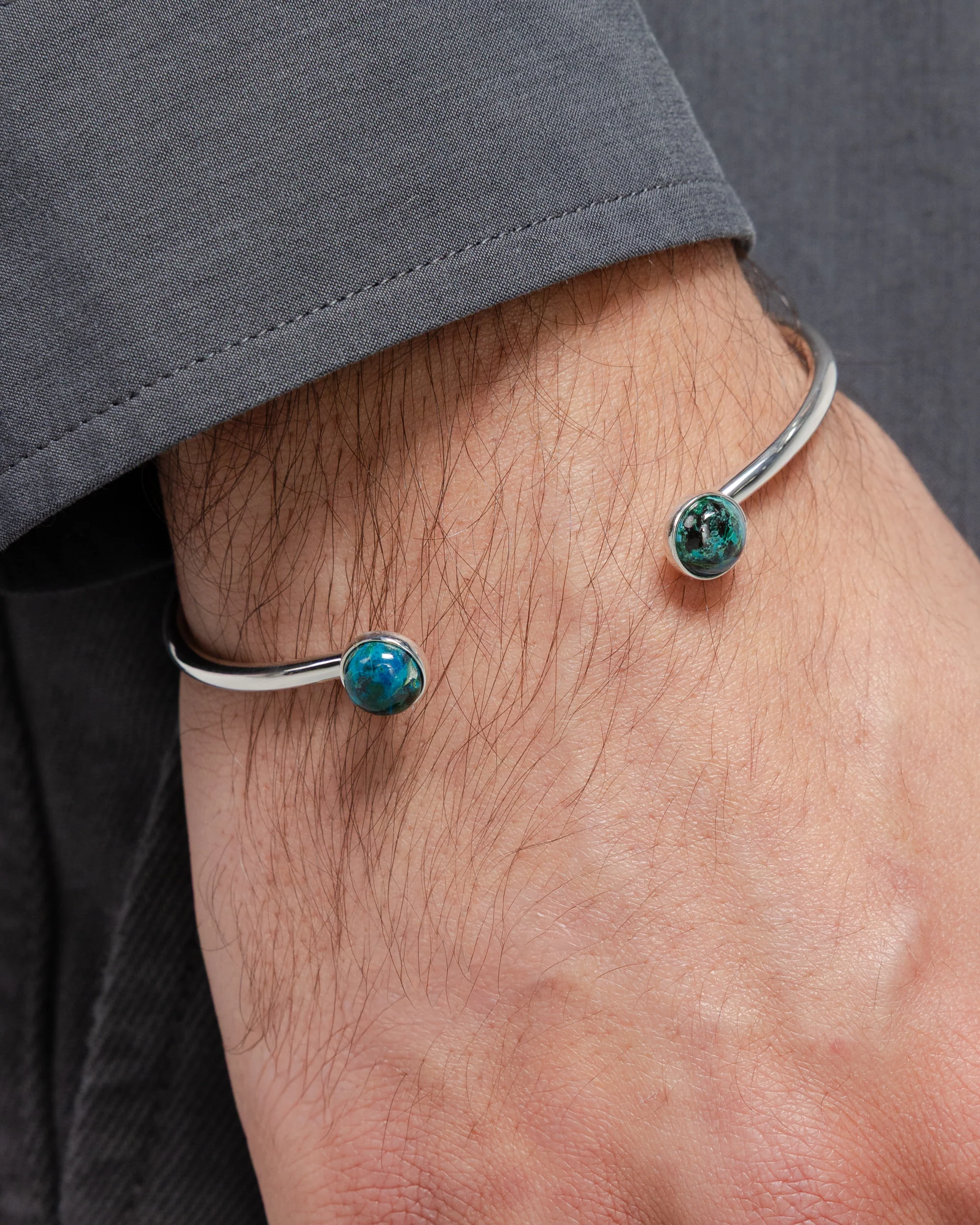 Bangle Bracelet - 925 Silver/Chrysocolla - Image 2