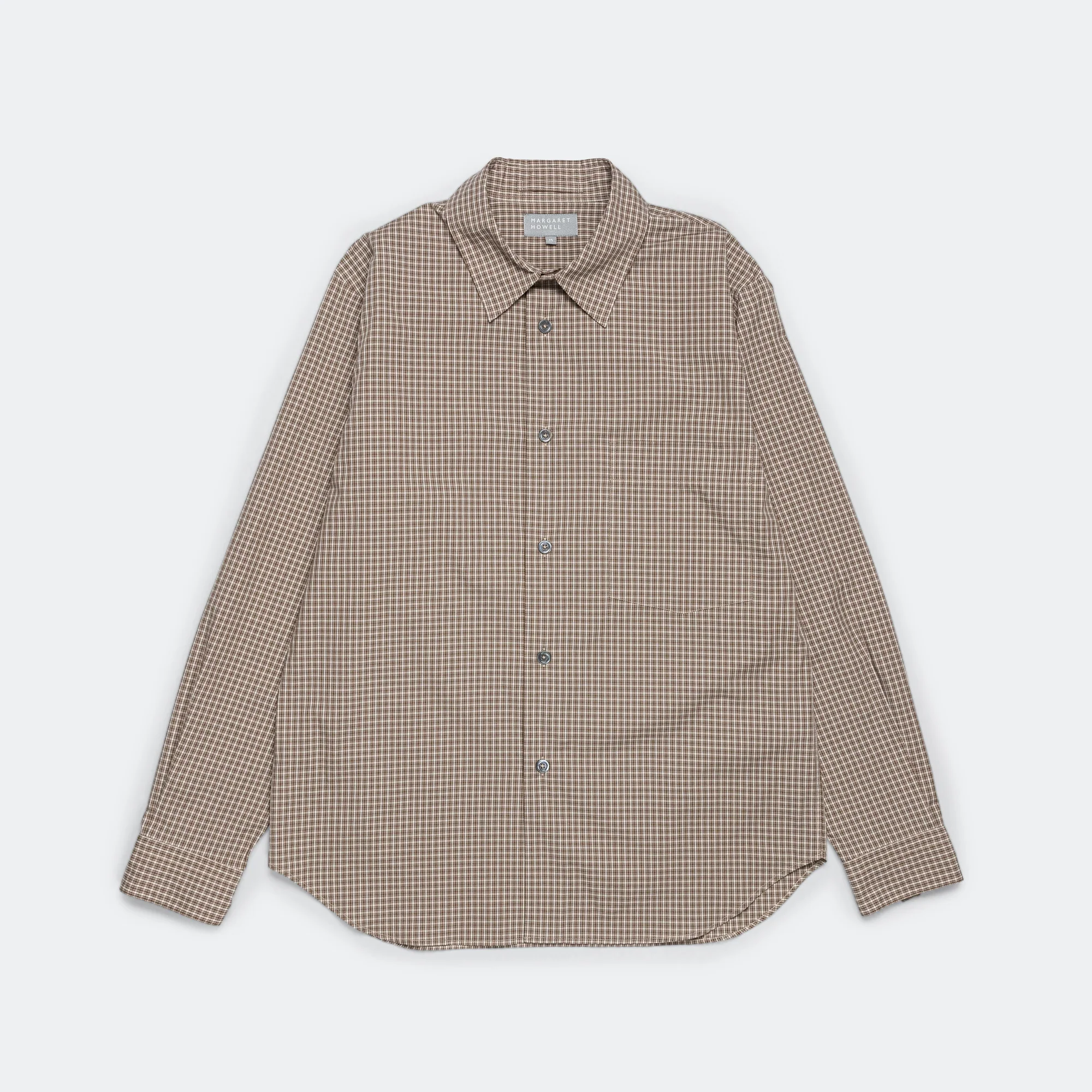 Basic Shirt - Small Check Cotton Poplin Stone/Khaki