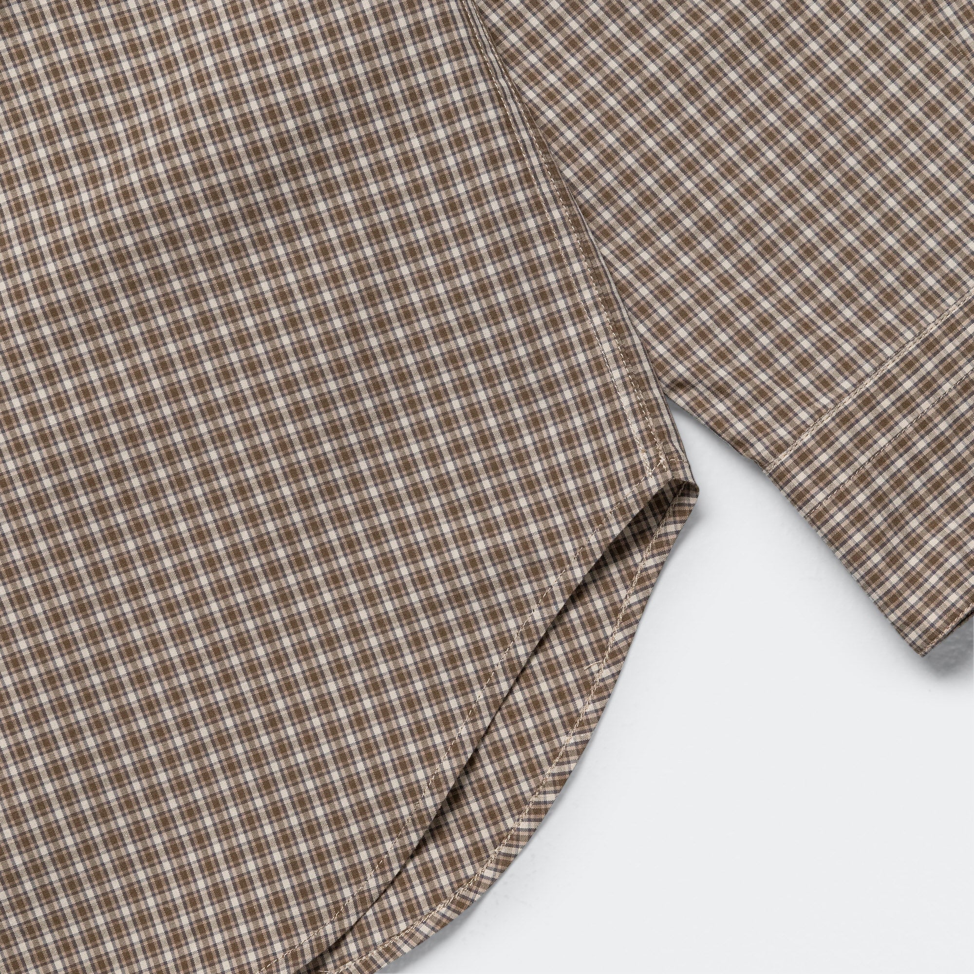 Basic Shirt - Small Check Cotton Poplin Stone/Khaki - Image 5