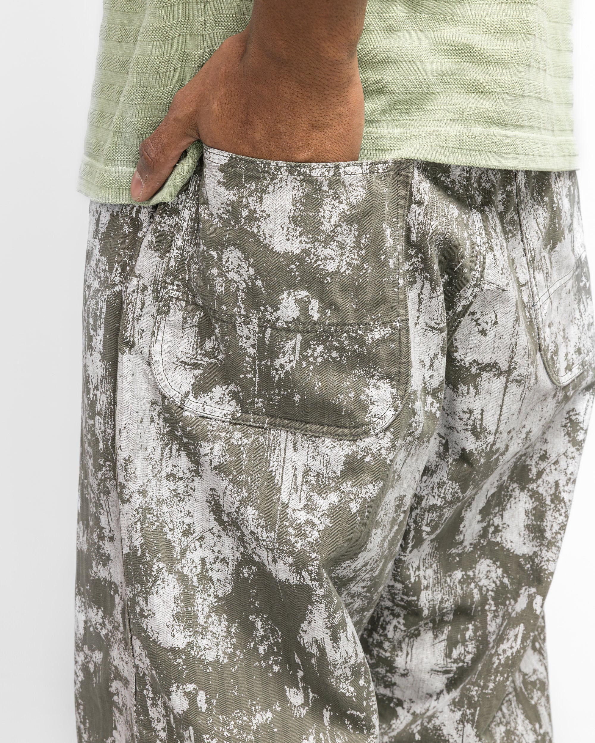 P-Man Pants Supima Herringbone On Paint Print - Olive - Image 5