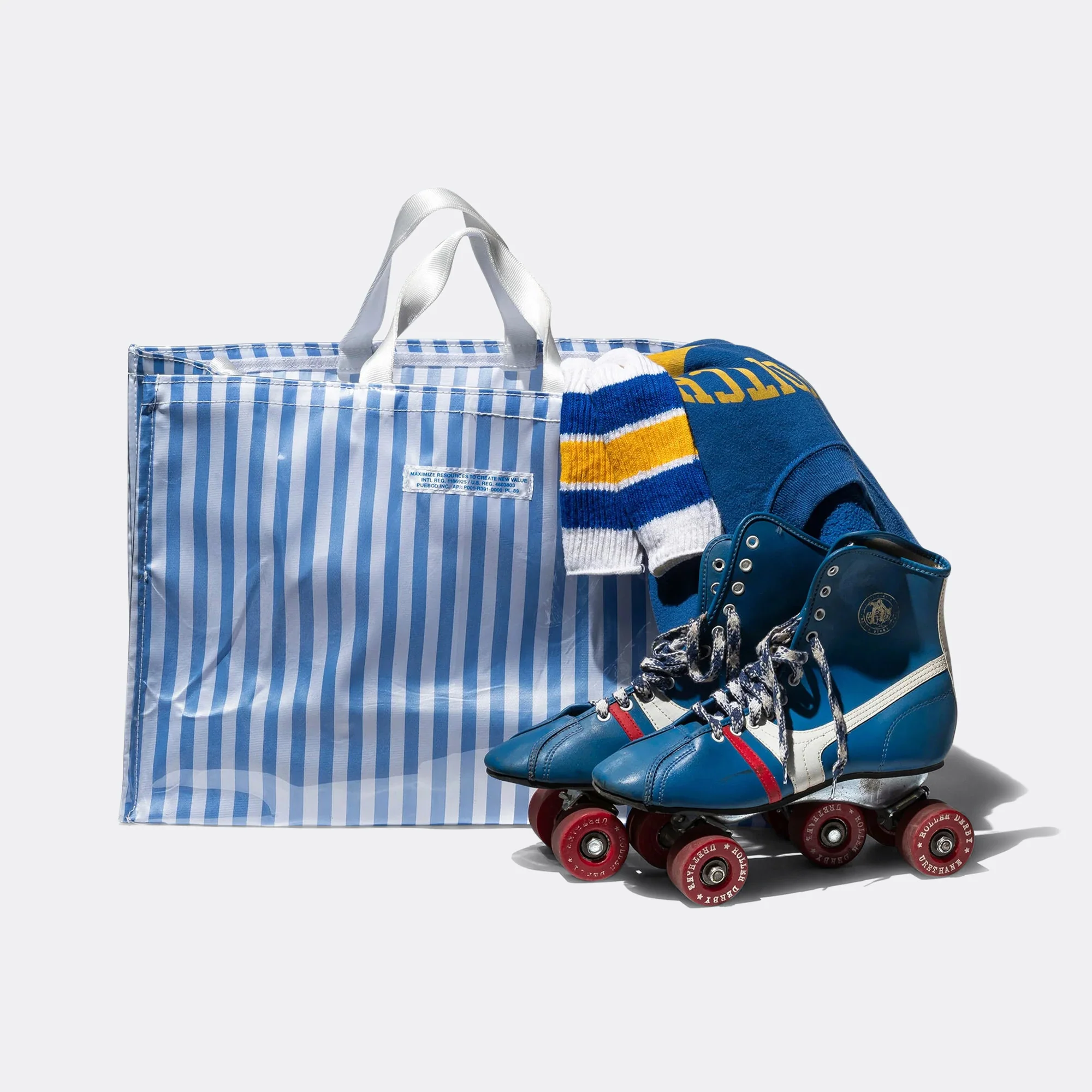 Covered School Tie Fabric Market Bag - Light Blue/White - Image 2