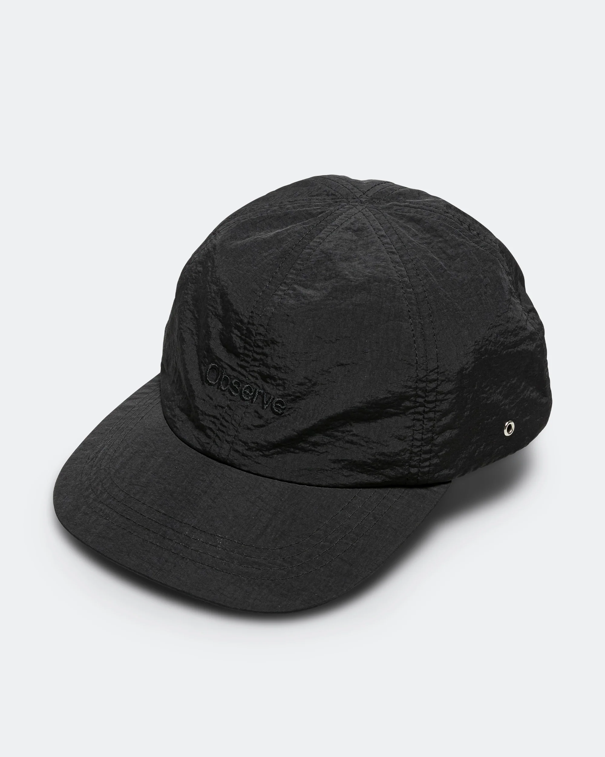 Crinkle Nylon Logo Cap - Black