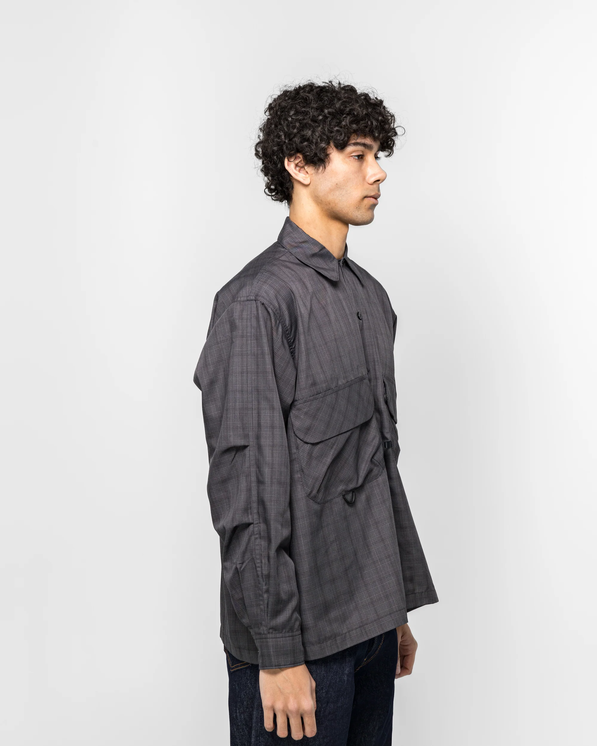 Tech Sports Open Collar Shirt L/S - Nova Check Charcoal Grey - Image 3