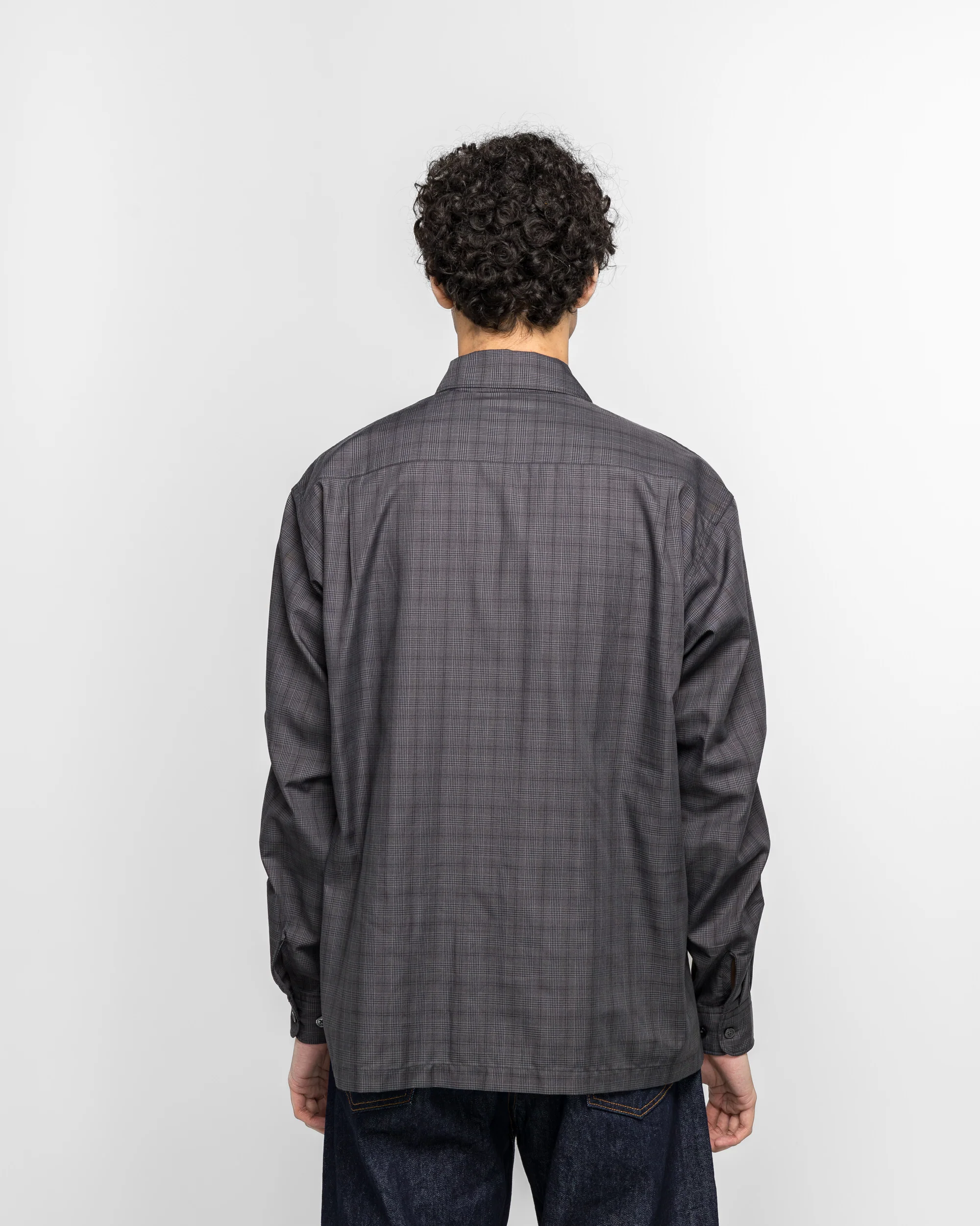 Tech Sports Open Collar Shirt L/S - Nova Check Charcoal Grey - Image 4