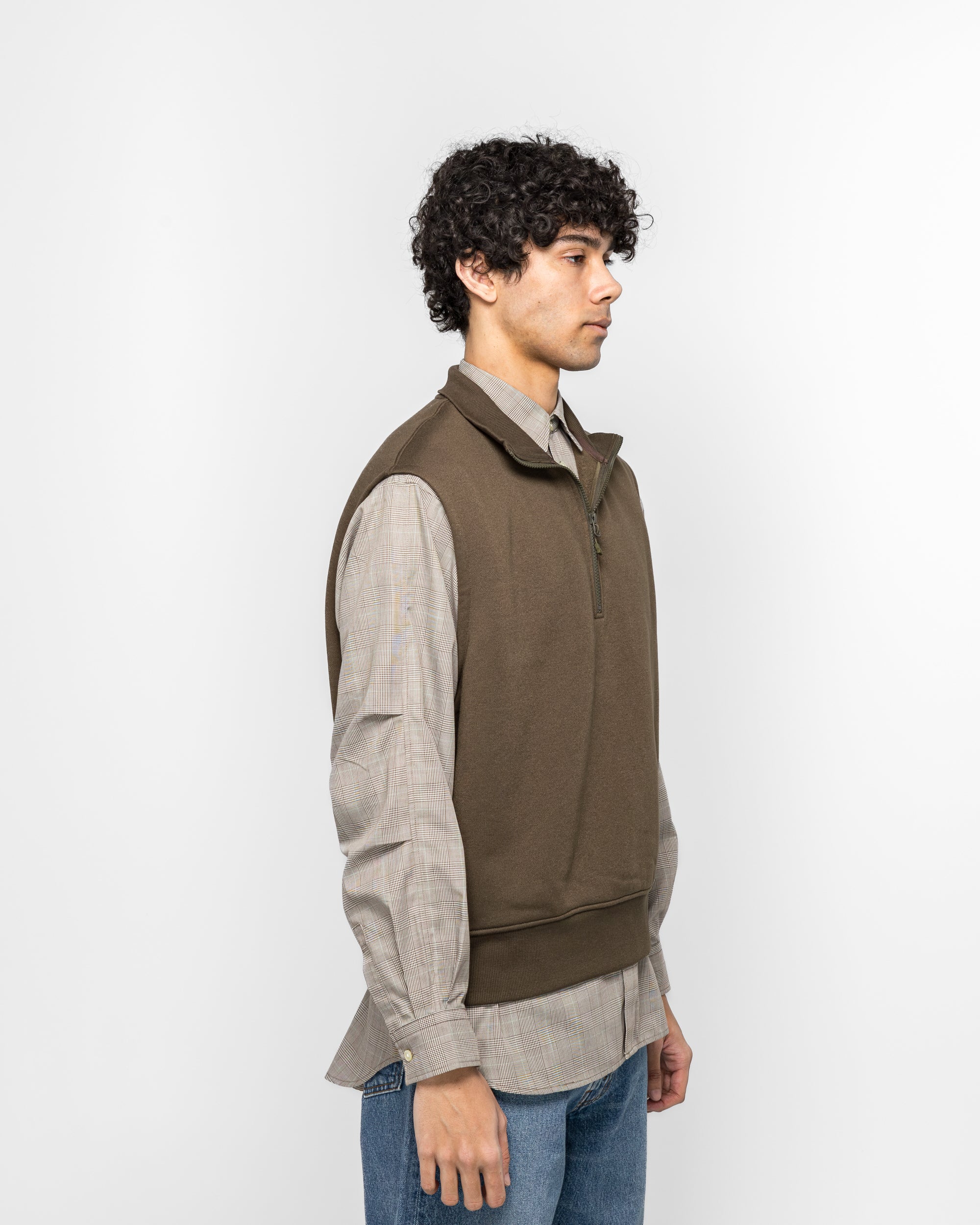 Tech Sweat Zip Vest Pullover - Brown Khaki - Image 3