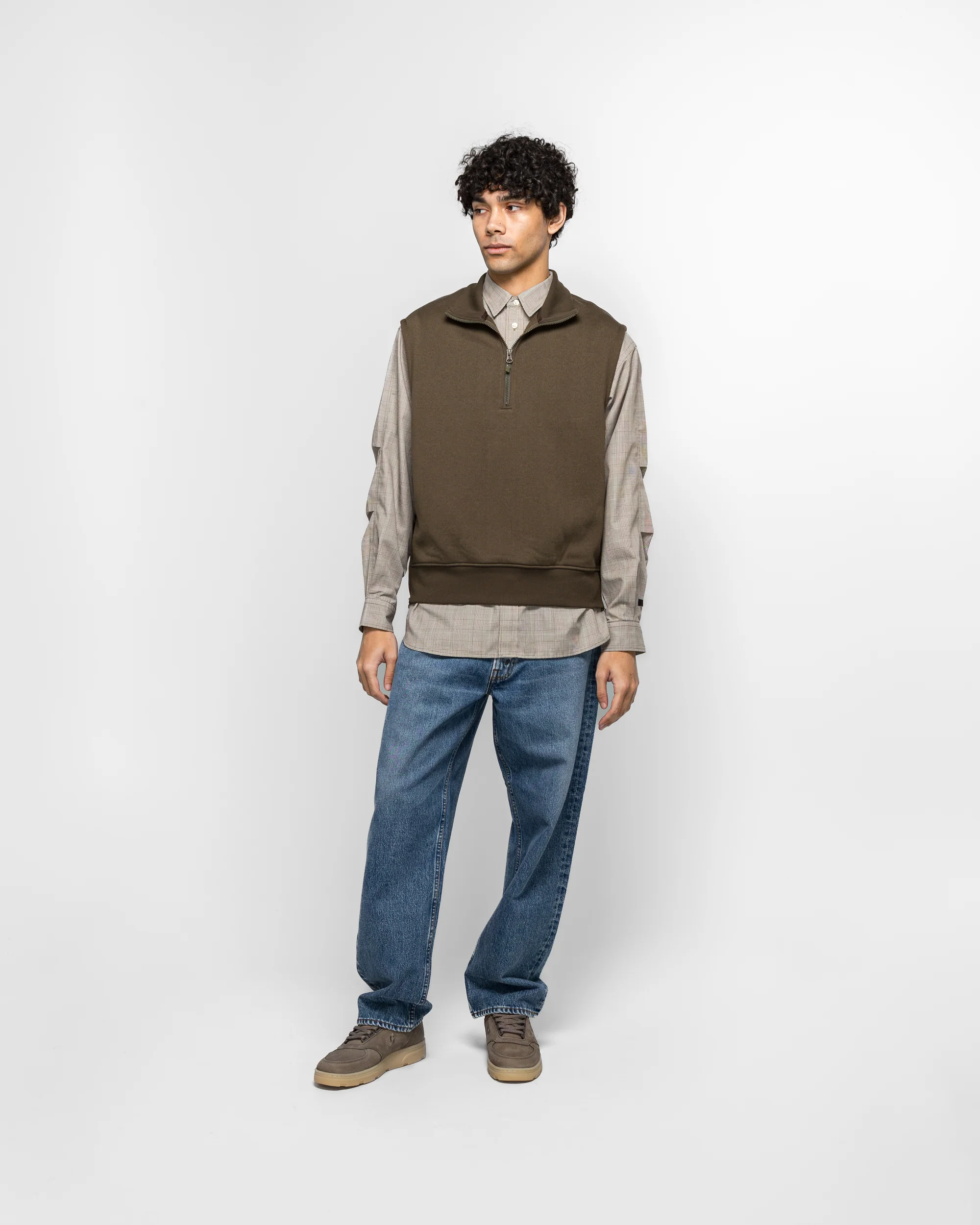 Tech Sweat Zip Vest Pullover - Brown Khaki - Image 6