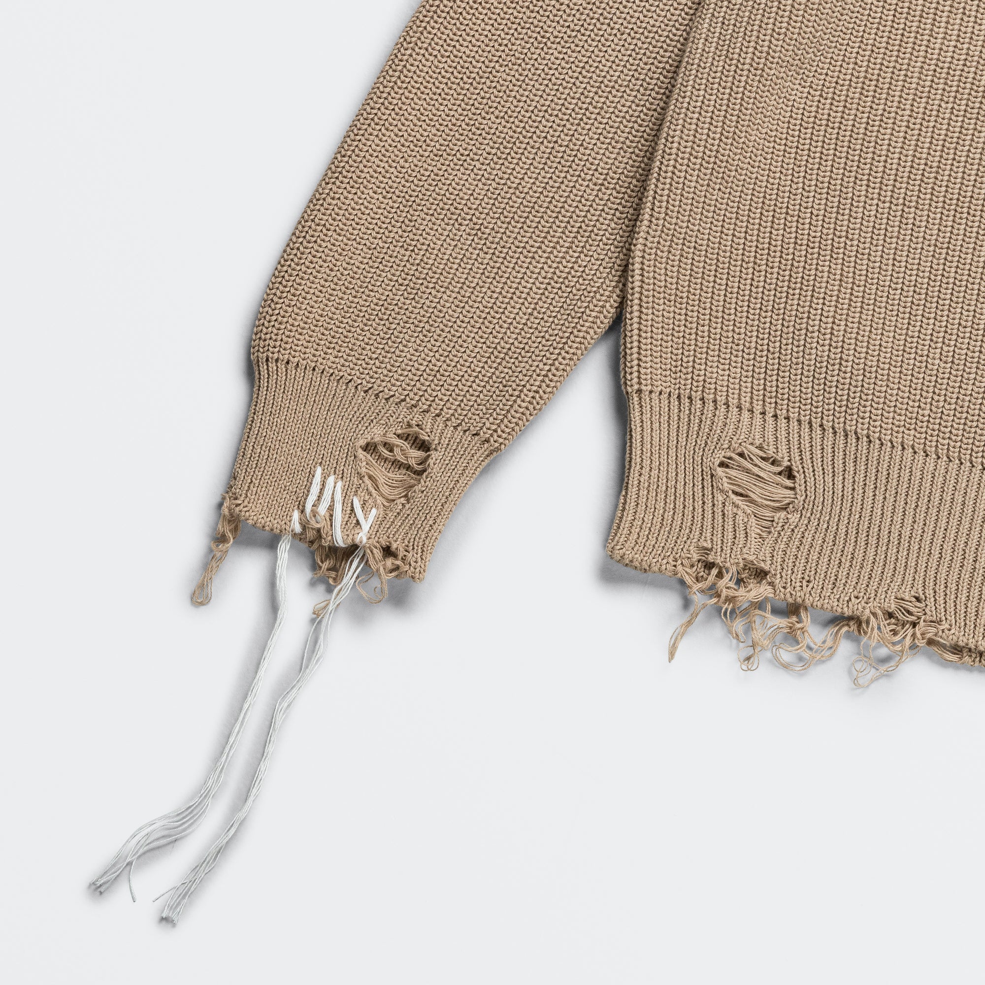 Distressed Button-Up Cardigan - Beige - Image 7