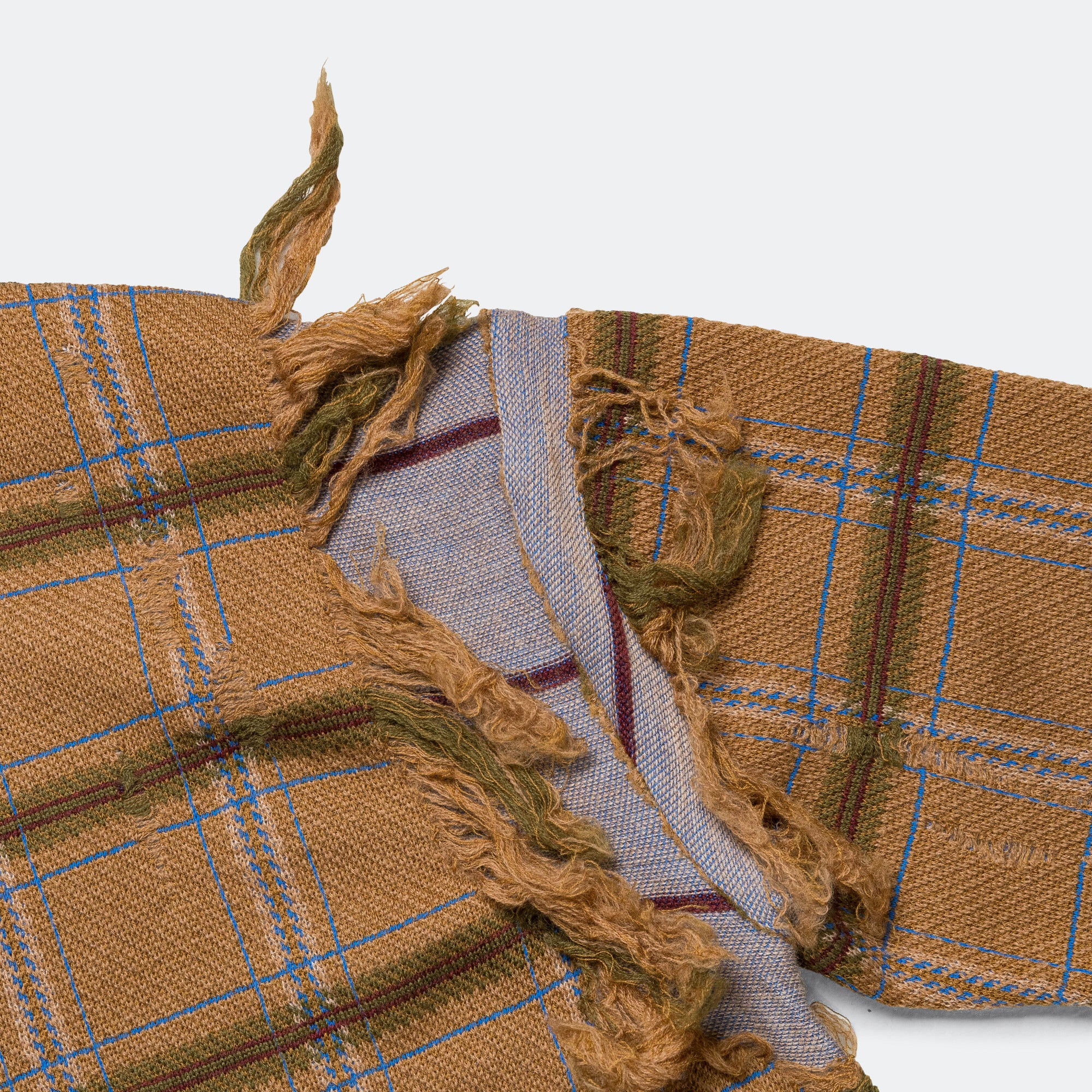 Distressed Check Knit Crew - Camel/Blue - Image 3