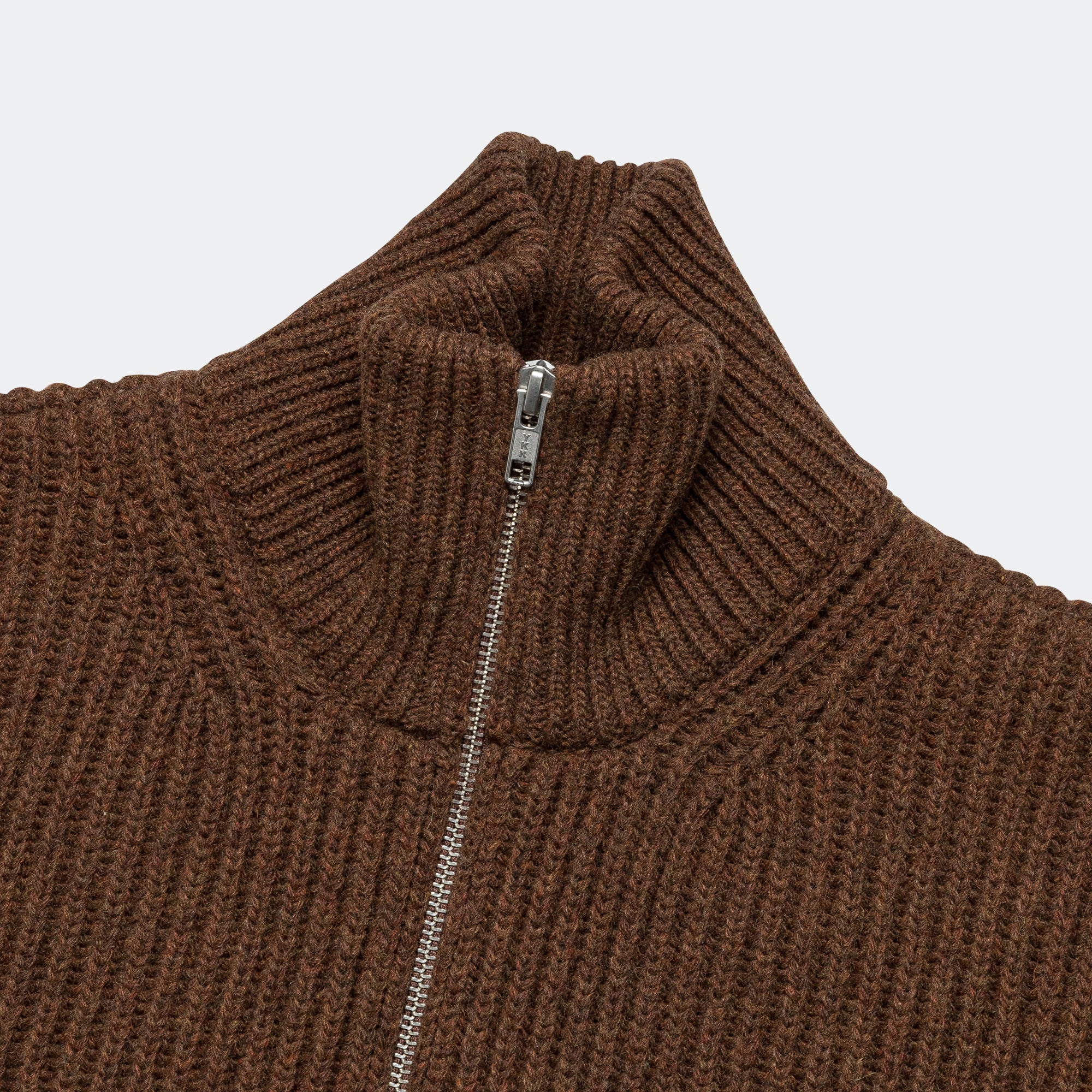 Distressed Zip-Up Knit - Beige Melange - Image 3