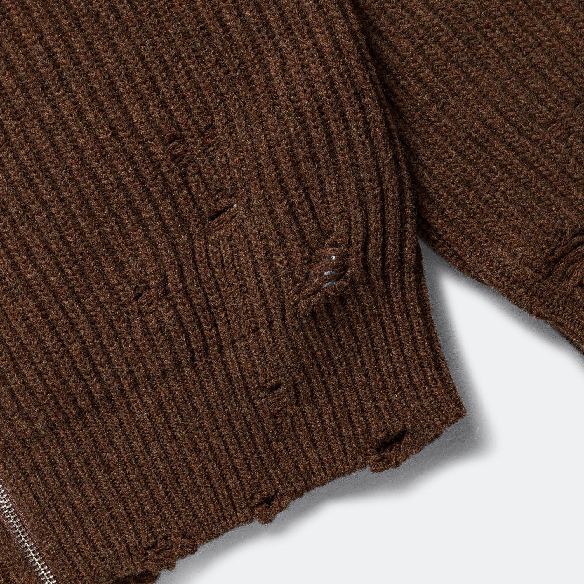 Distressed Zip-Up Knit - Beige Melange - Image 6