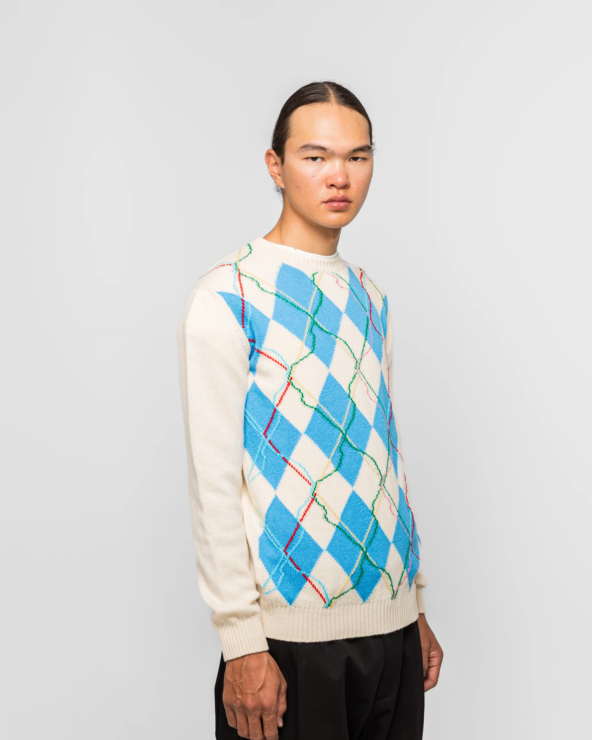 Wild Garden Argyle Knitted Jumper - White - Image 3