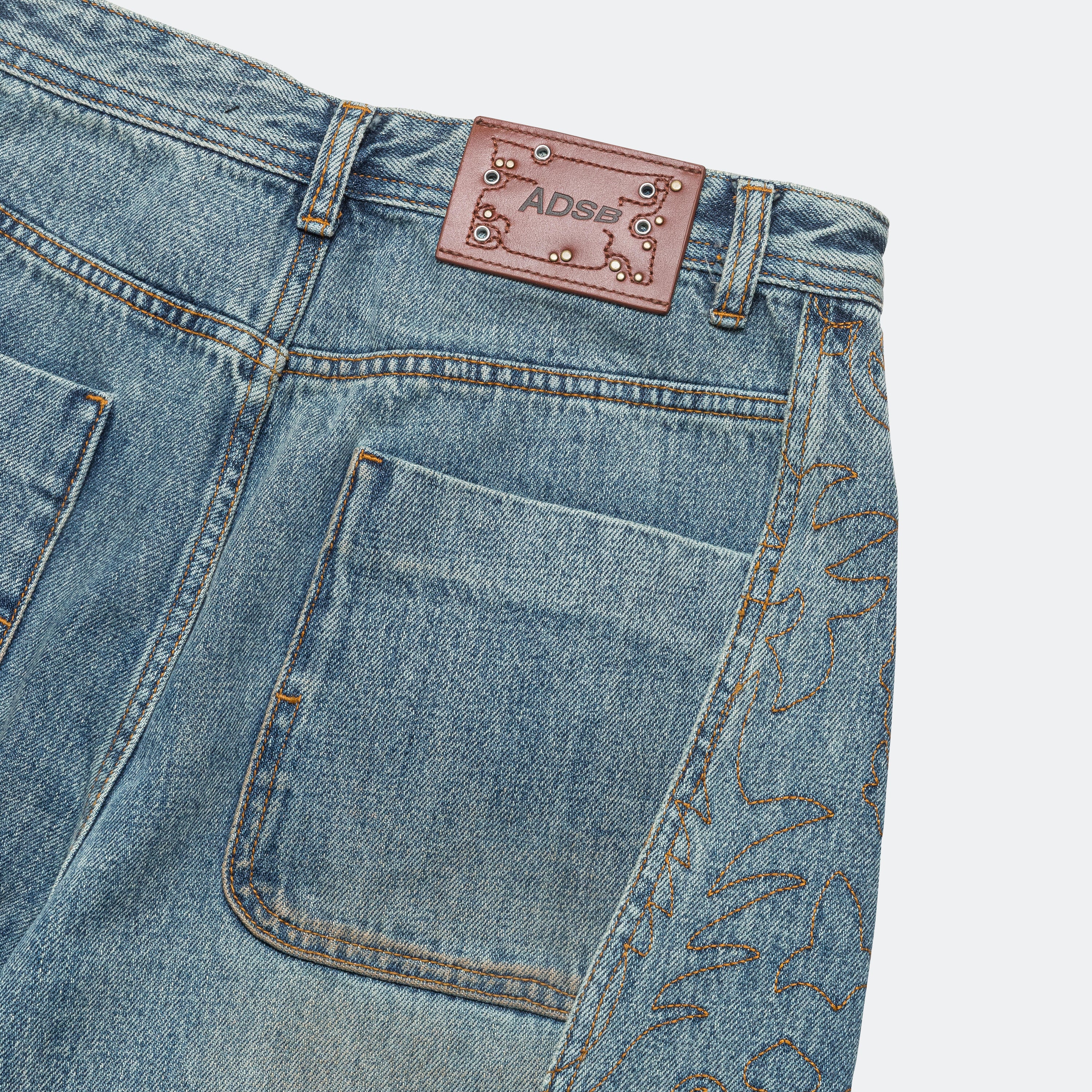 Embroidery Wrap Jeans - Washed Blue - Image 7