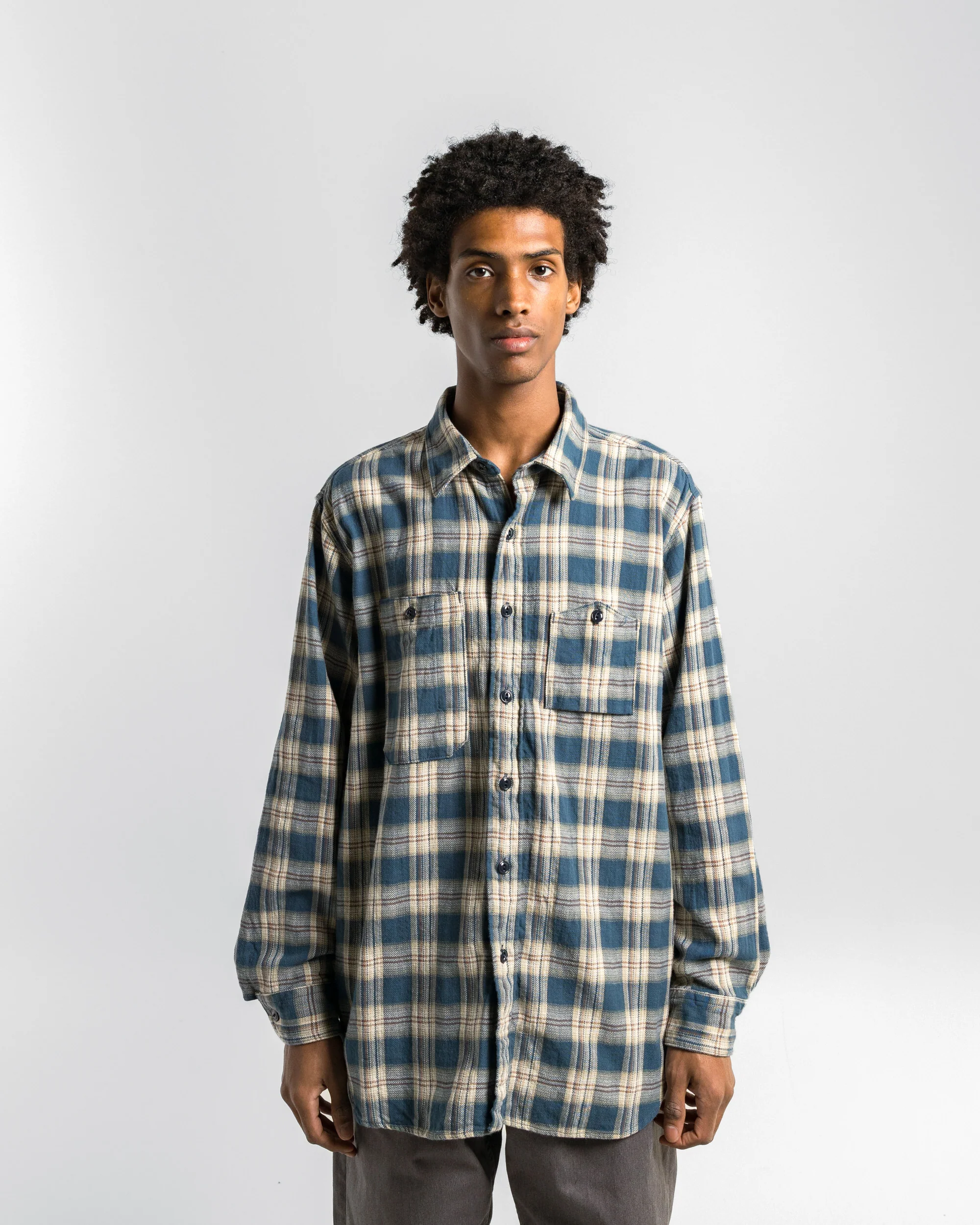 Work Shirt - Navy Cotton Plaid Jacquard - Image 2