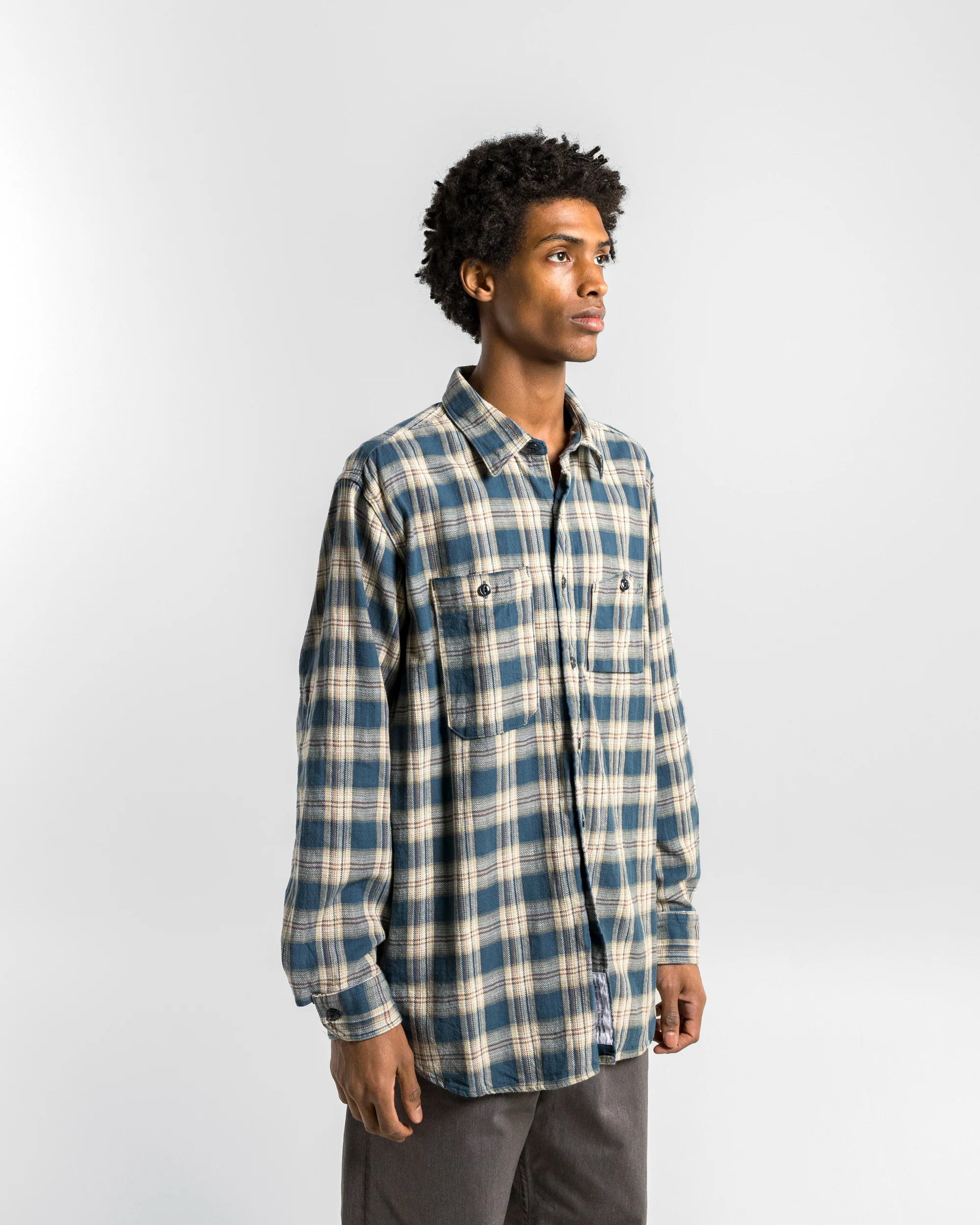 Work Shirt - Navy Cotton Plaid Jacquard - Image 3