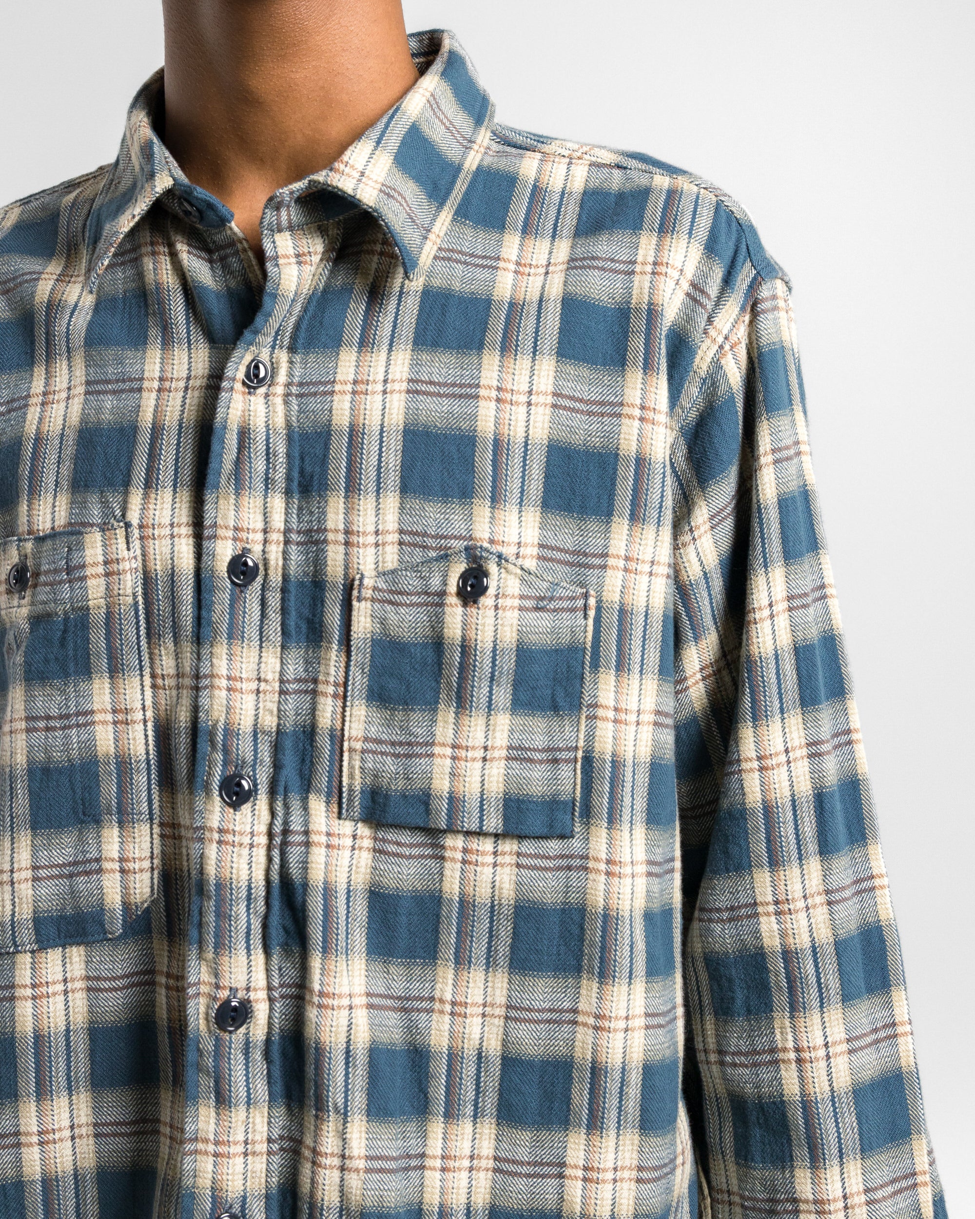 Work Shirt - Navy Cotton Plaid Jacquard - Image 5