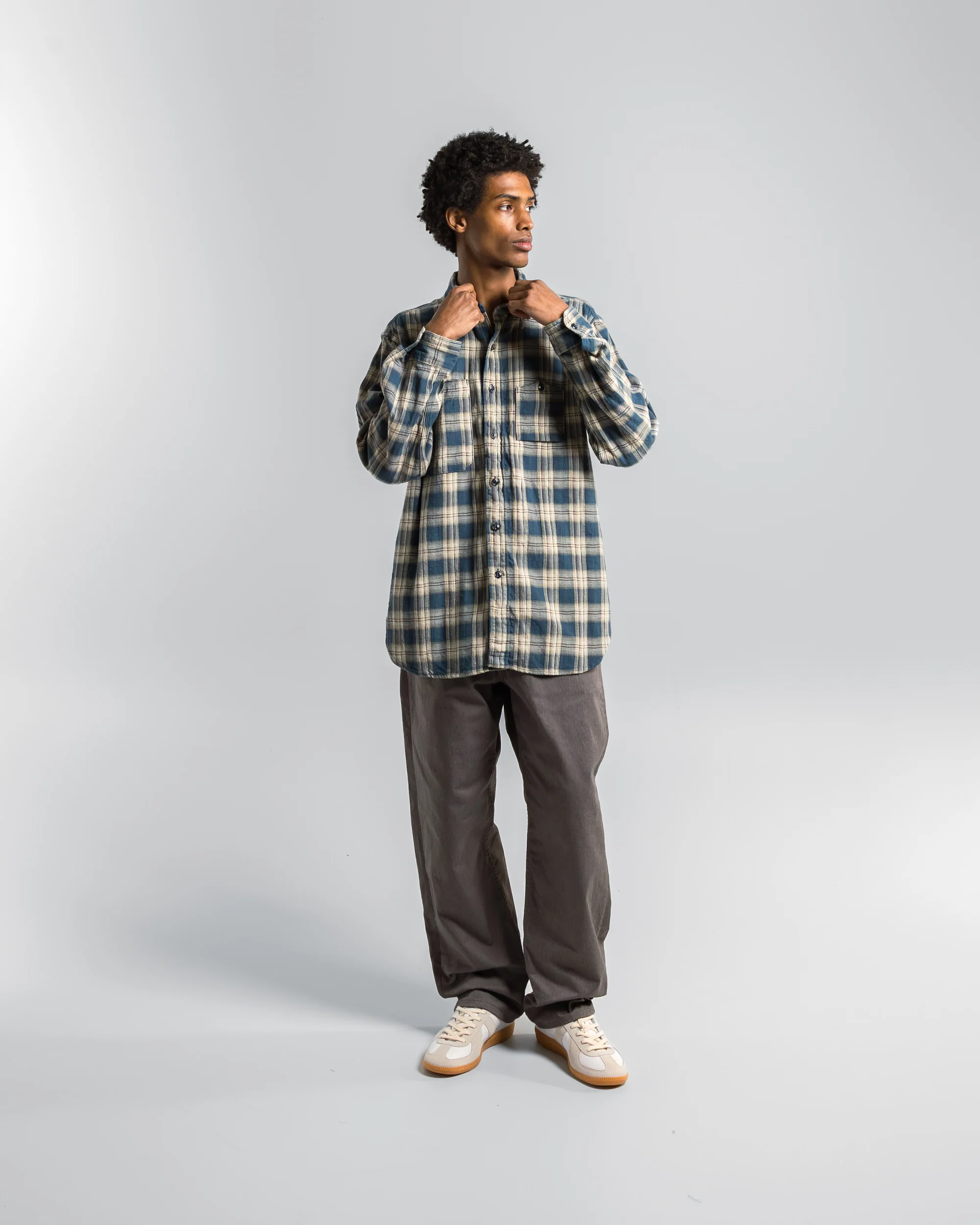 Work Shirt - Navy Cotton Plaid Jacquard - Image 6