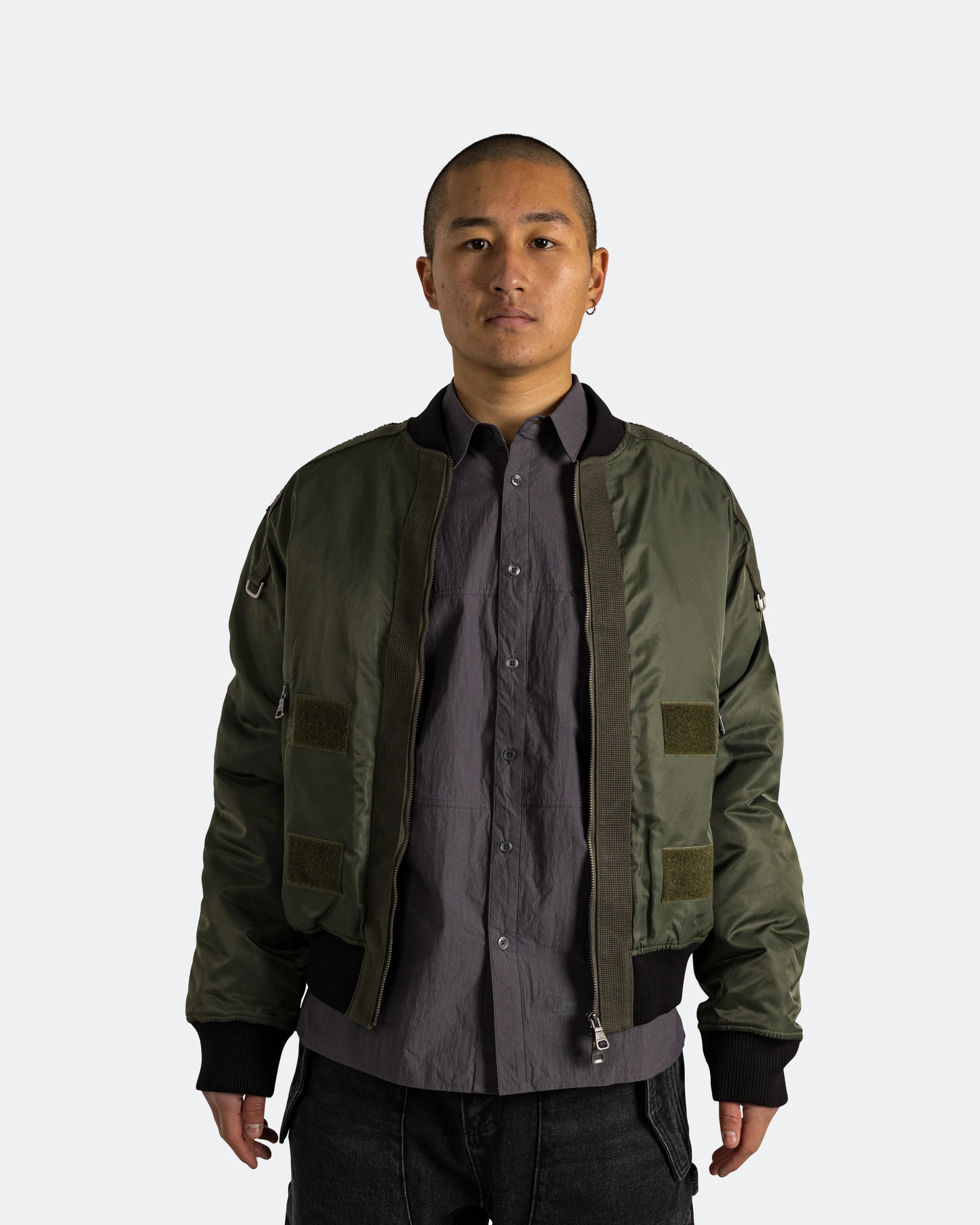 Flight Layered Washed Bomber Jacket - Khaki Green - Image 2