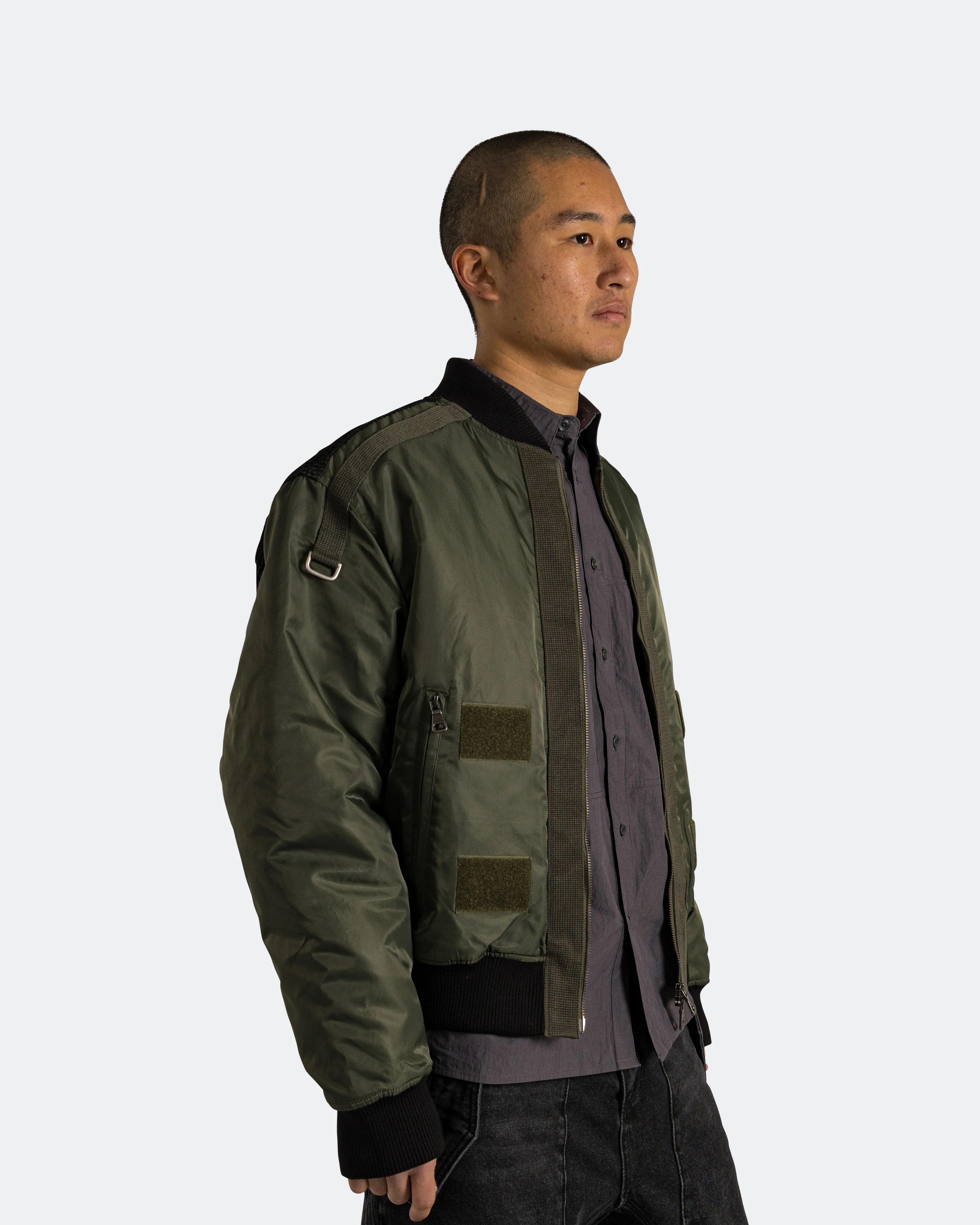 Flight Layered Washed Bomber Jacket - Khaki Green - Image 3