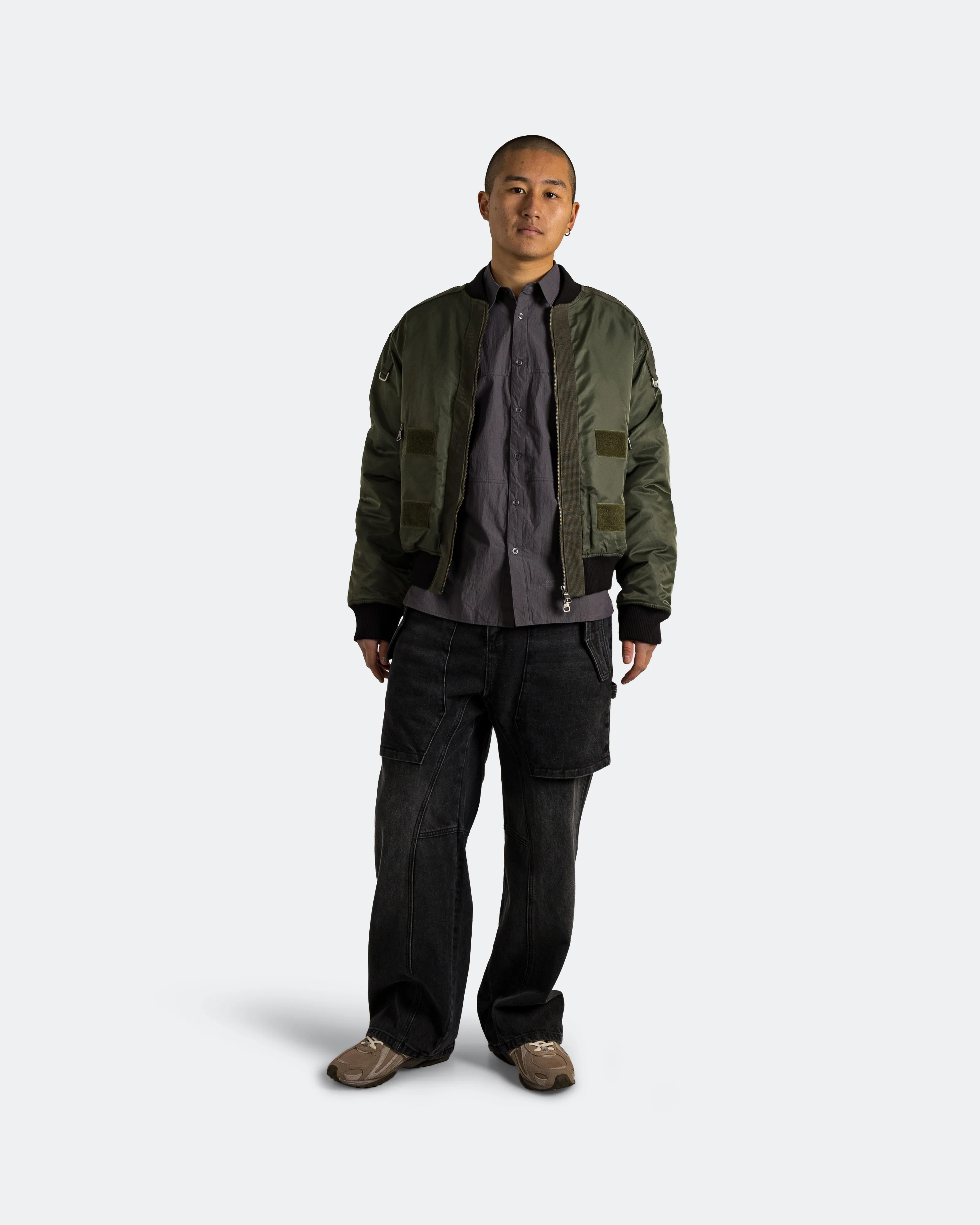Flight Layered Washed Bomber Jacket - Khaki Green - Image 6