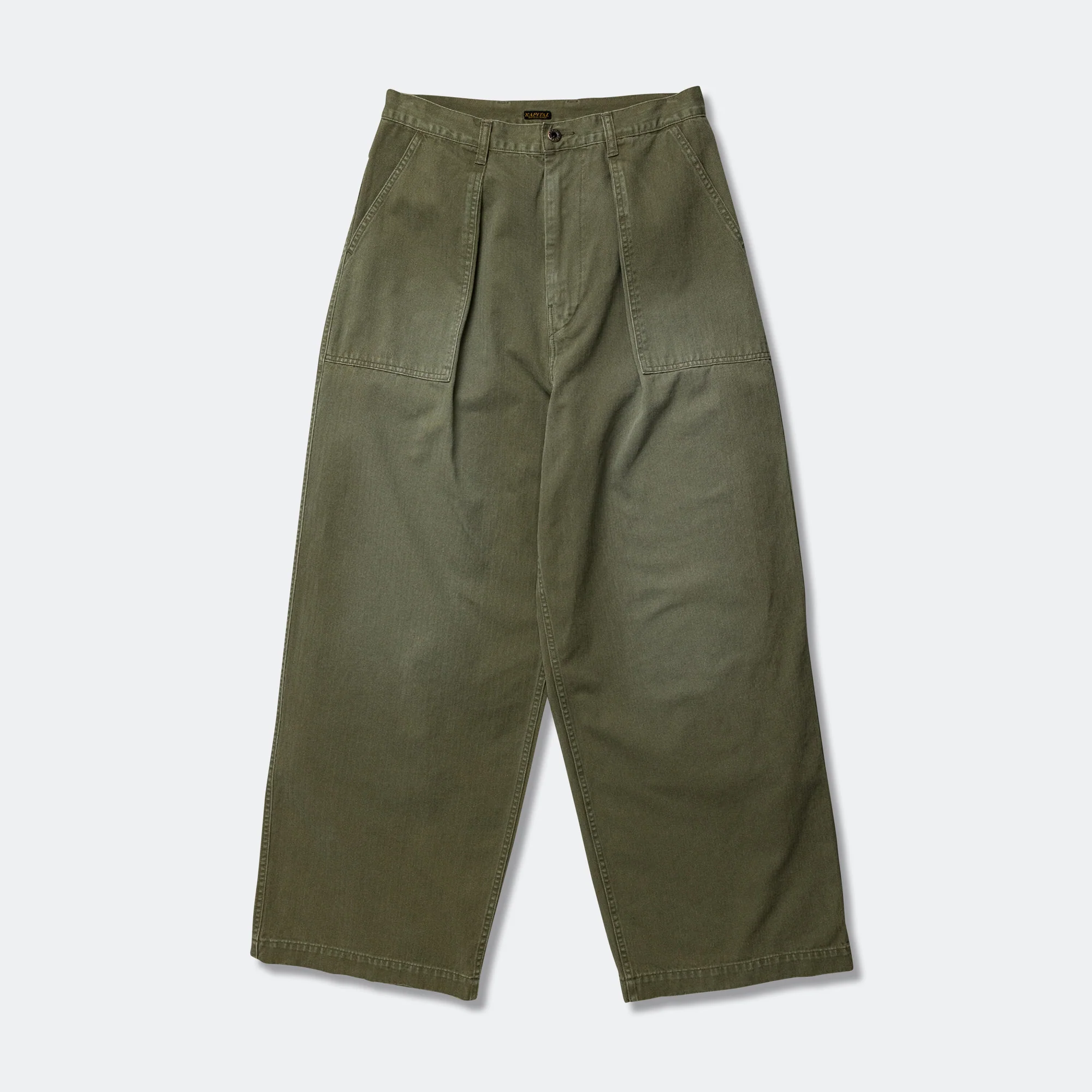 Herringbone FATIGUE Baggy Pants - Khaki