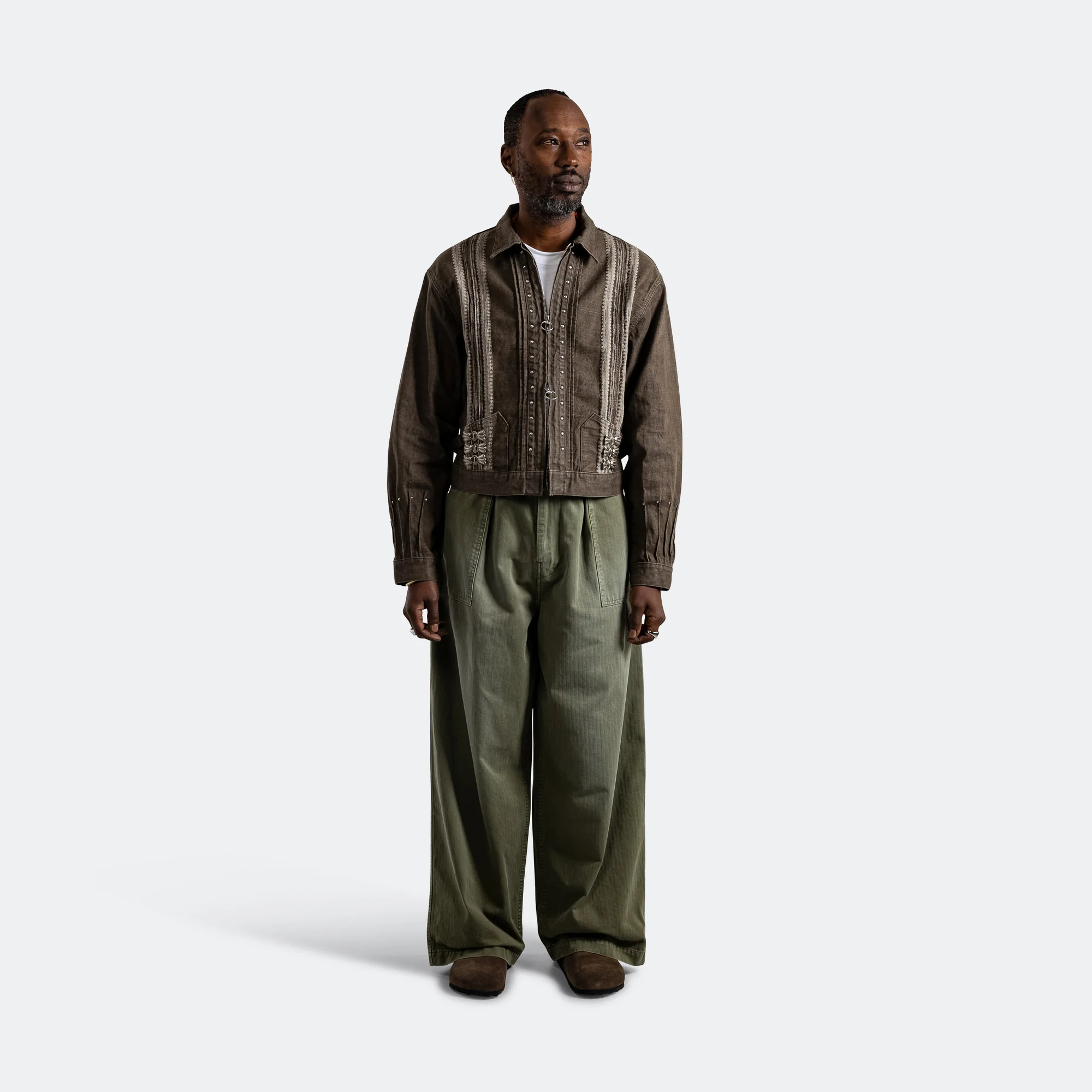 Herringbone FATIGUE Baggy Pants - Khaki - Image 5